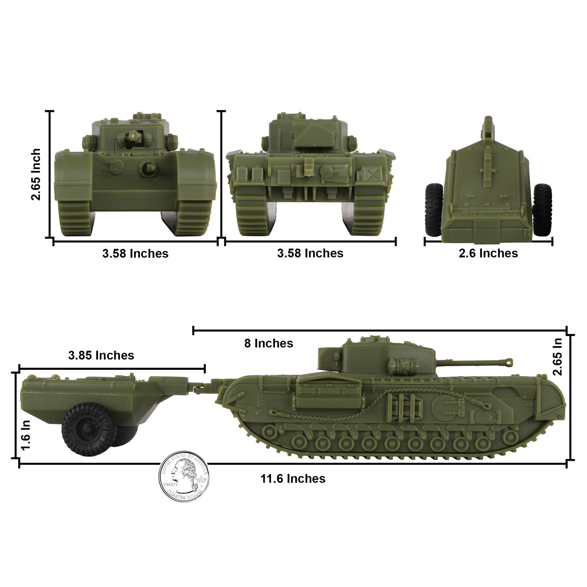 BMC Toys Classic Toy Soldiers WW2 Tank Uk Churchill Crocodile Tank OD Green Scale