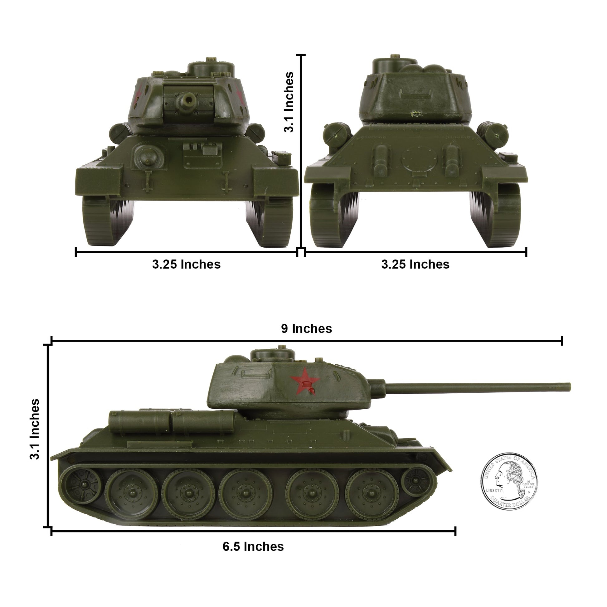BMC Toys Classic Toy Soldiers WW2 Tank USSR T34 Tank Olive Green Scale