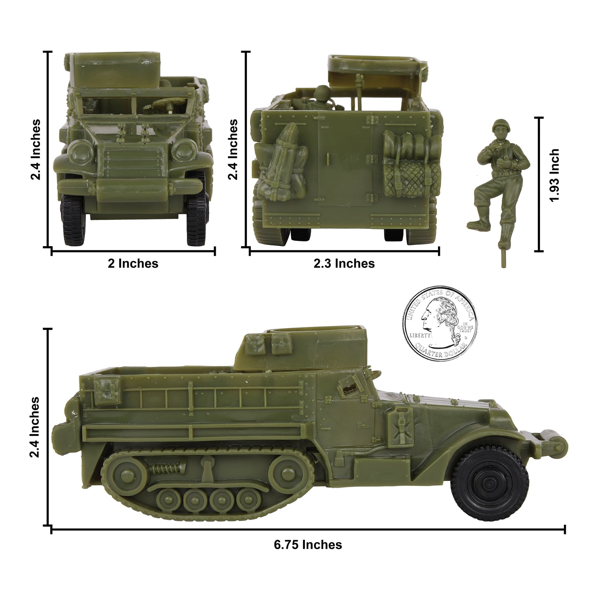 BMC Toys Classic Toy Soldiers WW2 United States M3 Halftrack Vehicle OD Green Scale