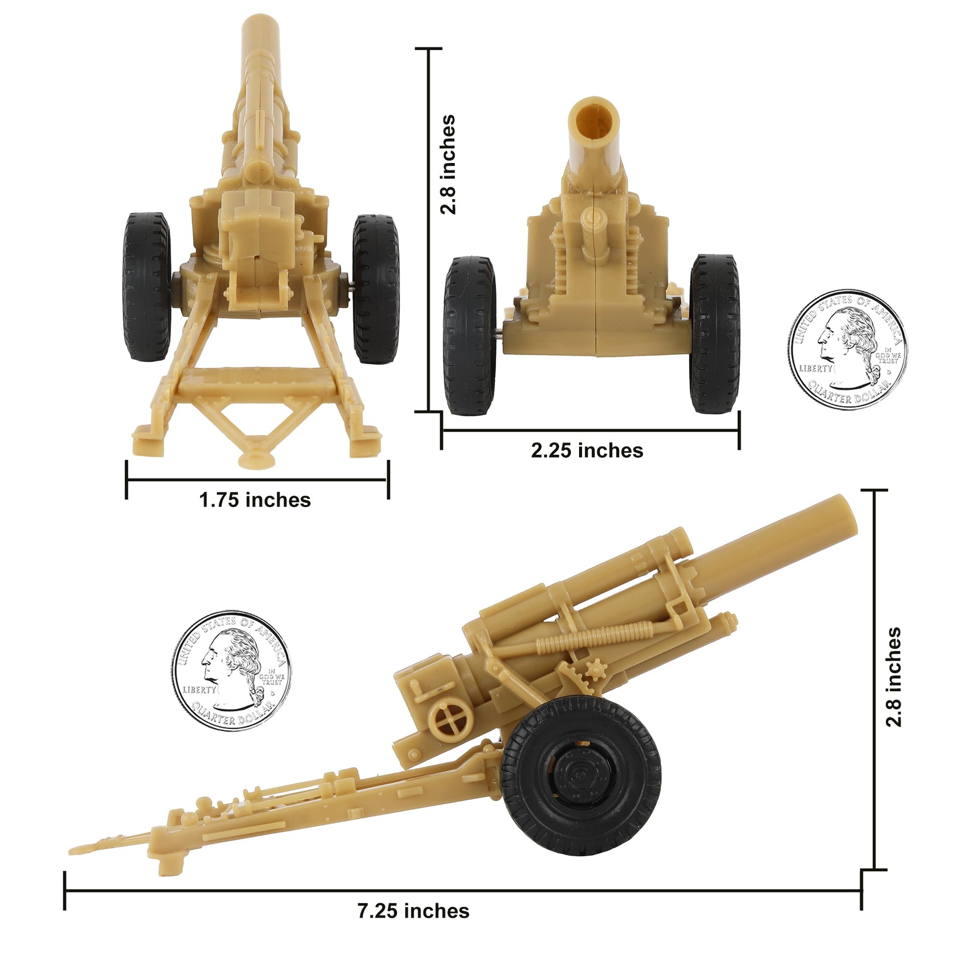 BMC Toys Classic Toy Soldiers WW2 US Long Barrel Howitzer Tan Scale