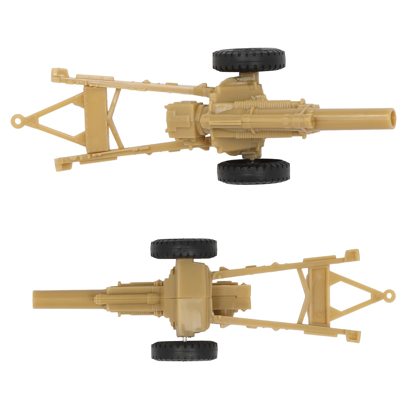 BMC Toys Classic Toy Soldiers WW2 US Long Barrel Howitzer Tan Top and Bottom Views