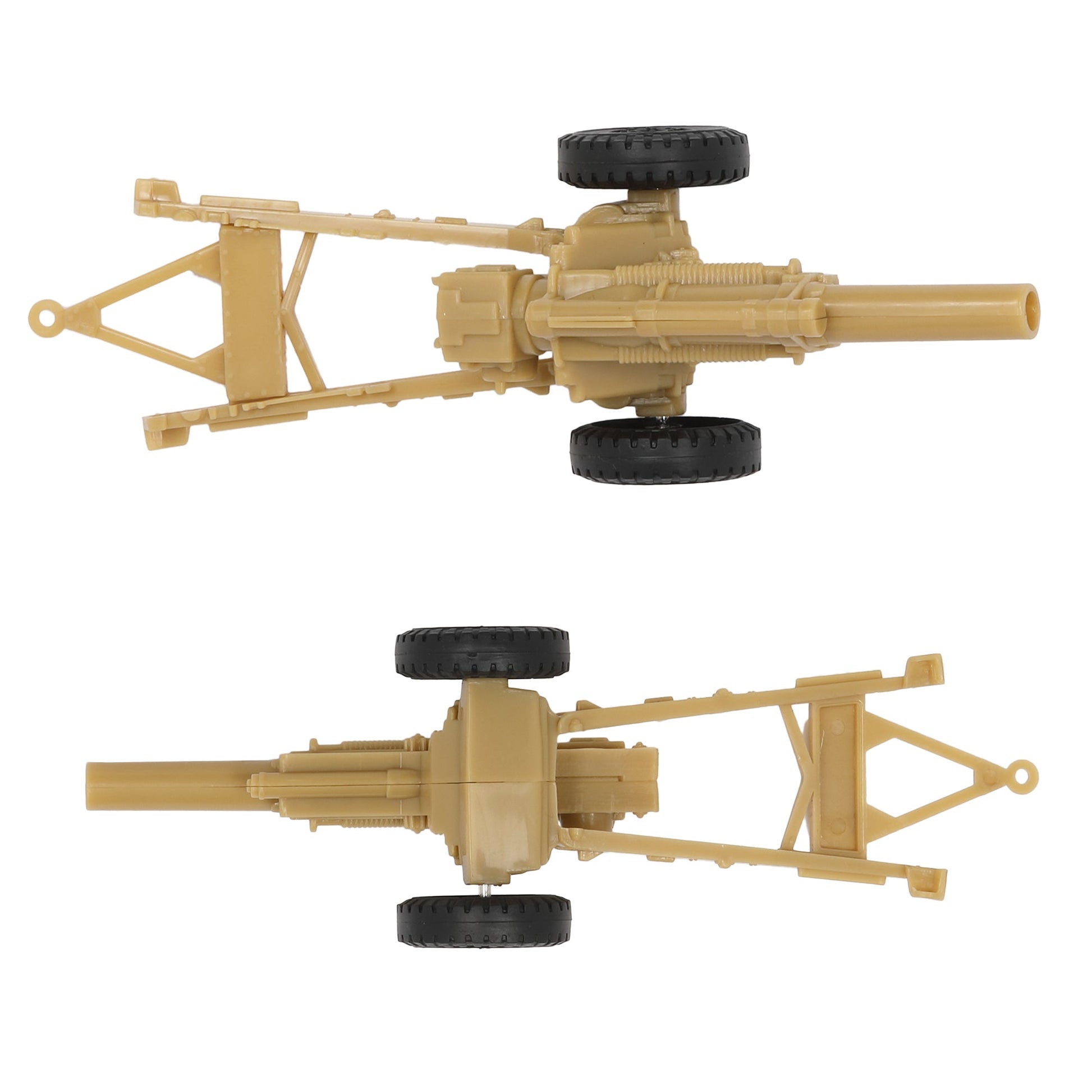 BMC Toys Classic Toy Soldiers WW2 US Long Barrel Howitzer Tan Top and Bottom Views