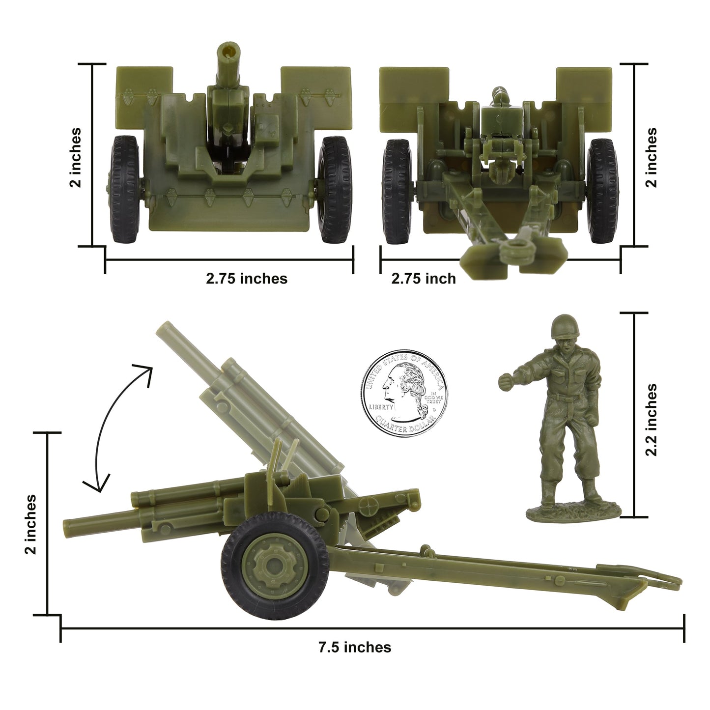 BMC Toys Classic Toy Soldiers WW2 US Short Barrel Howitzer OD Green Scale