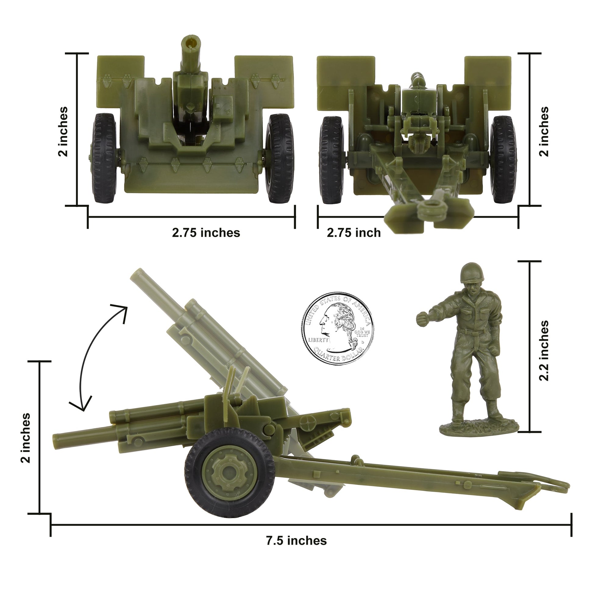 BMC Toys Classic Toy Soldiers WW2 US Short Barrel Howitzer OD Green Scale
