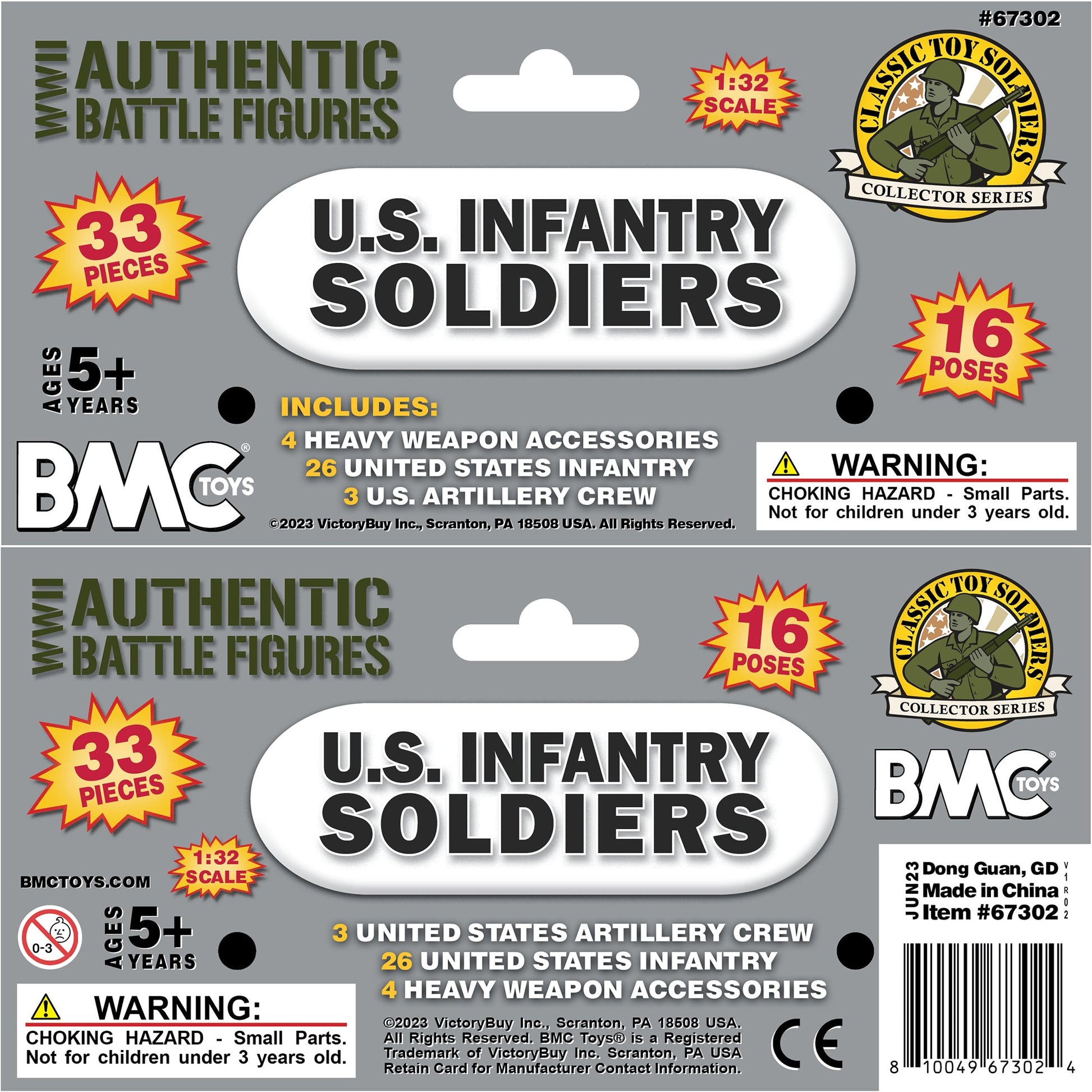 BMC Toys Classic Toy Soldiers WW2 US Soldier Figures Gray Header Card Art