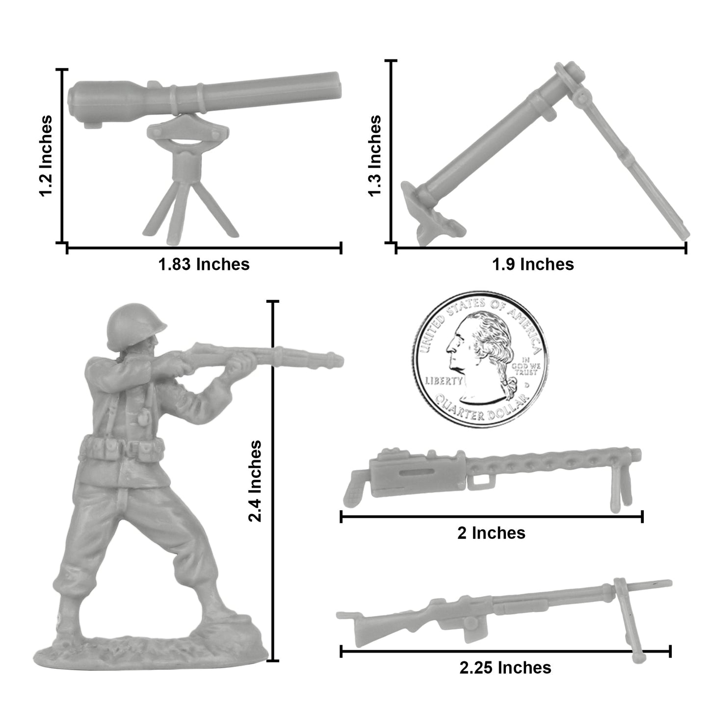 BMC Toys Classic Toy Soldiers WW2 US Soldier Figures Gray Scale