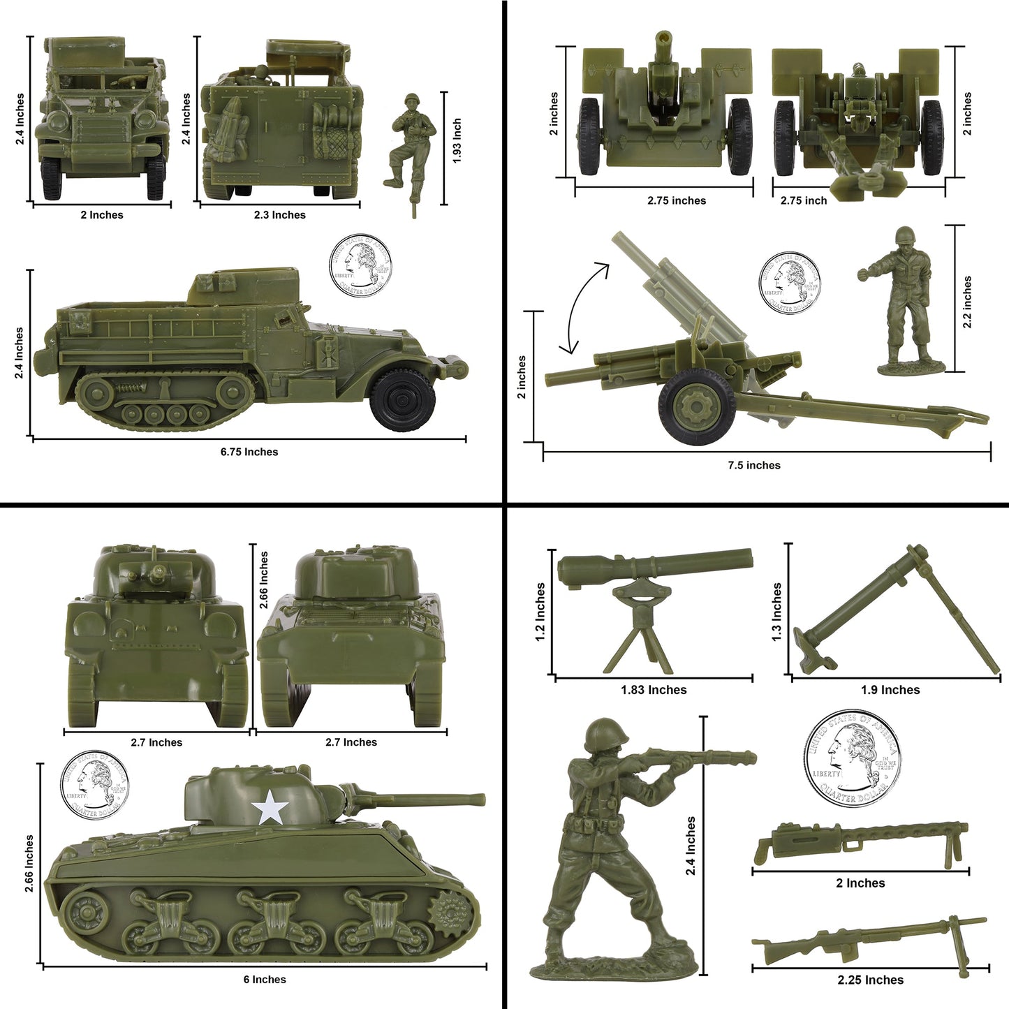 BMC Classic Toy Soldiers WW2 Battle of the Bulge Box Playset United States Army Vehicles a Soldiers Scale