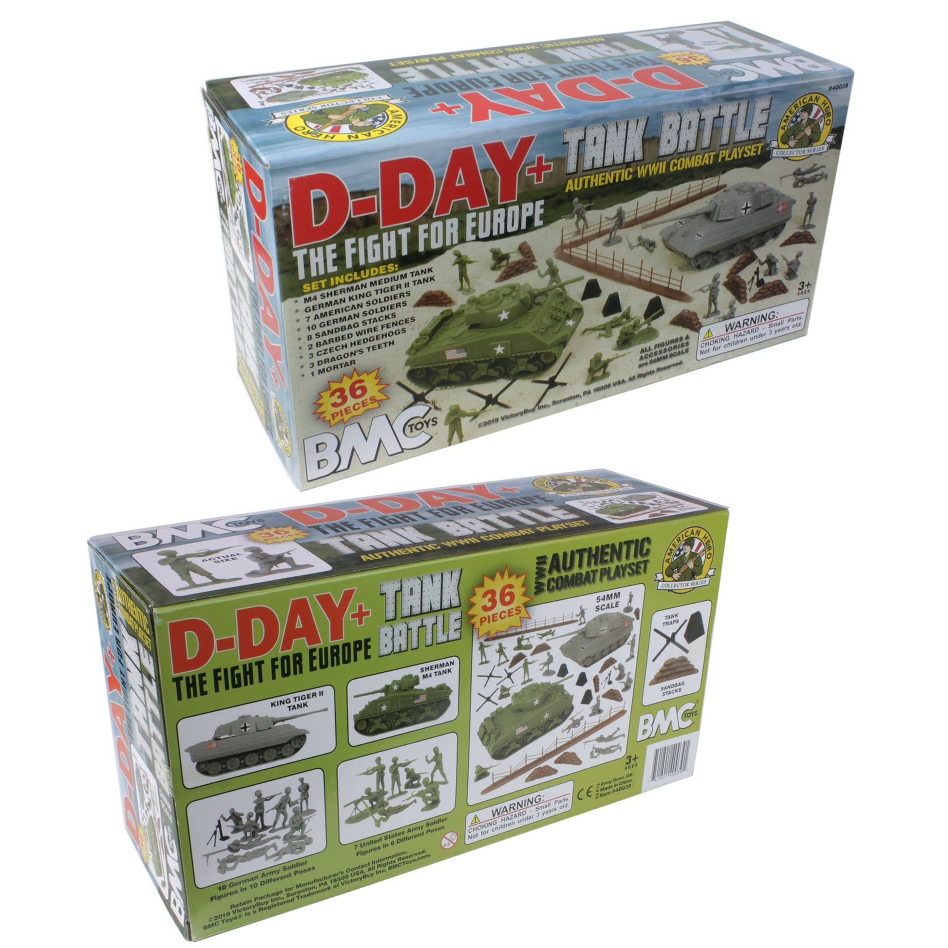 BMC Toys D-Day Tank Battle Plastic Army Men Playset Box Front and Back