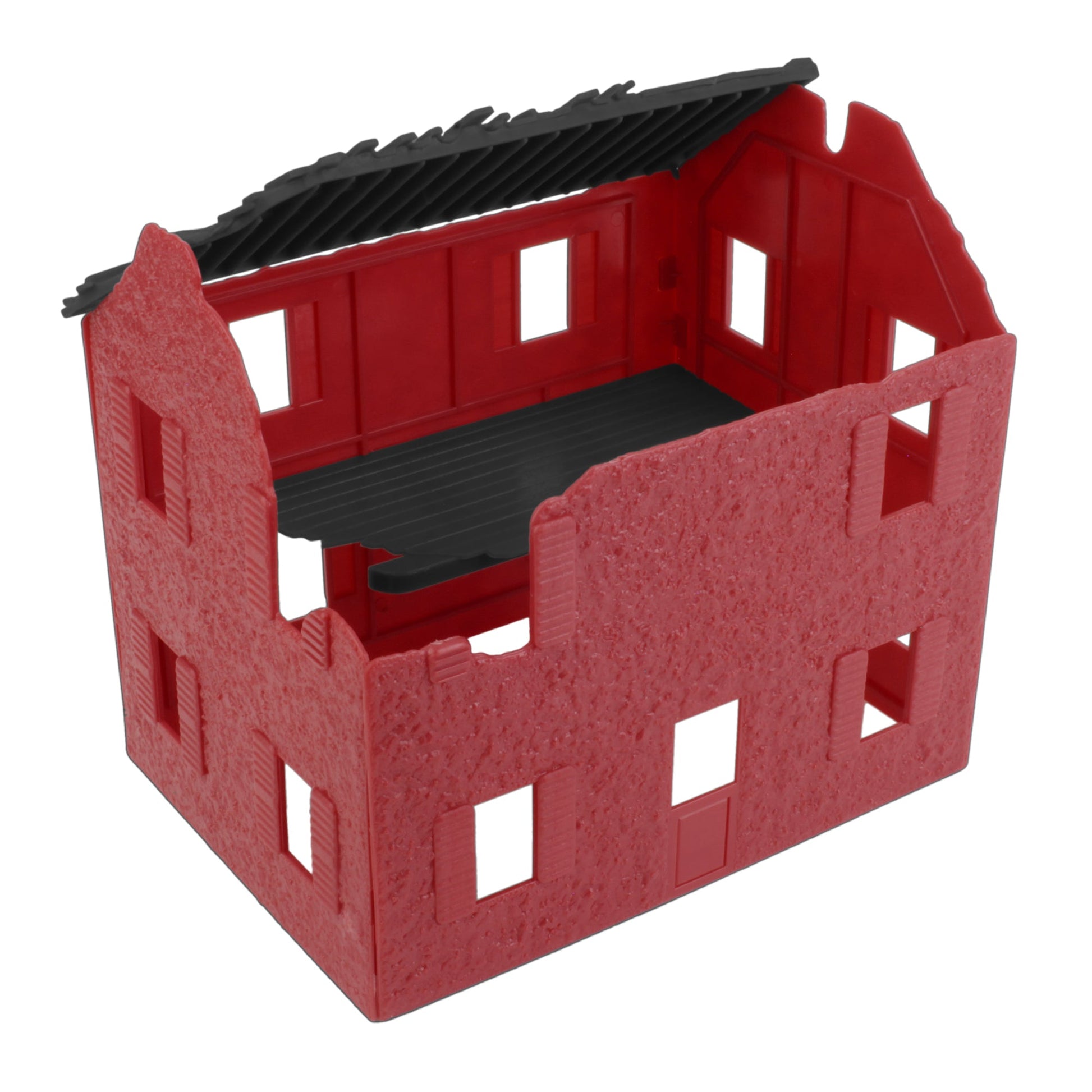 BMC Toys American Revolutionary War Barn-Red and Coal-Black Color Ruined Farm House Back View