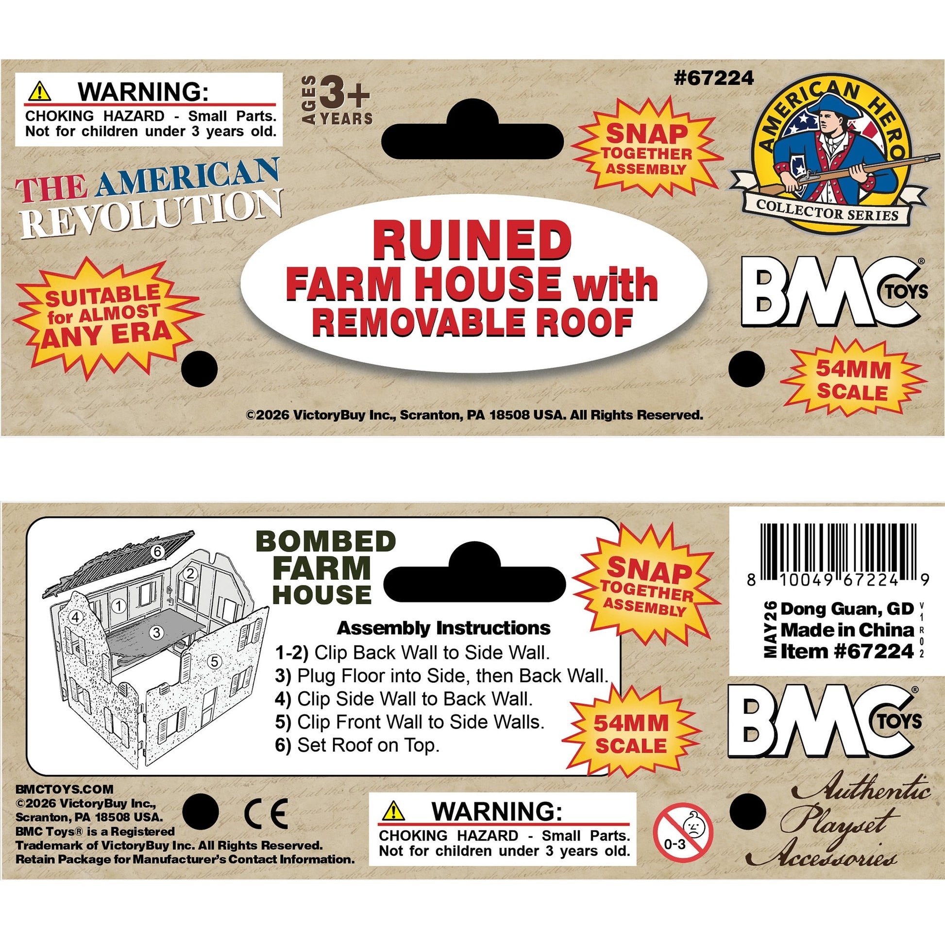 BMC Toys American Revolutionary War Barn-Red and Coal-Black Color Ruined Farm House Header Card Art