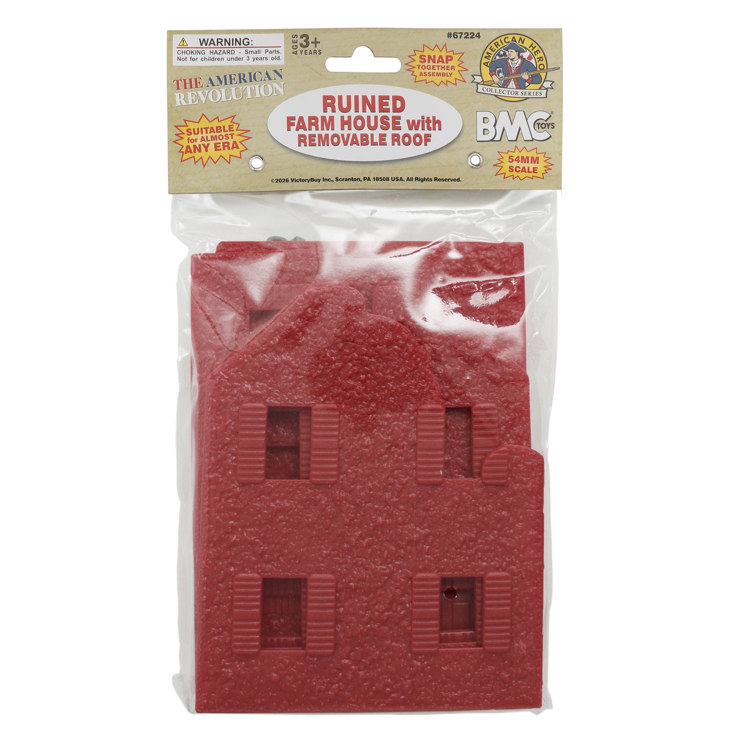 BMC Toys American Revolutionary War Barn-Red and Coal-Black Color Ruined Farm House Package