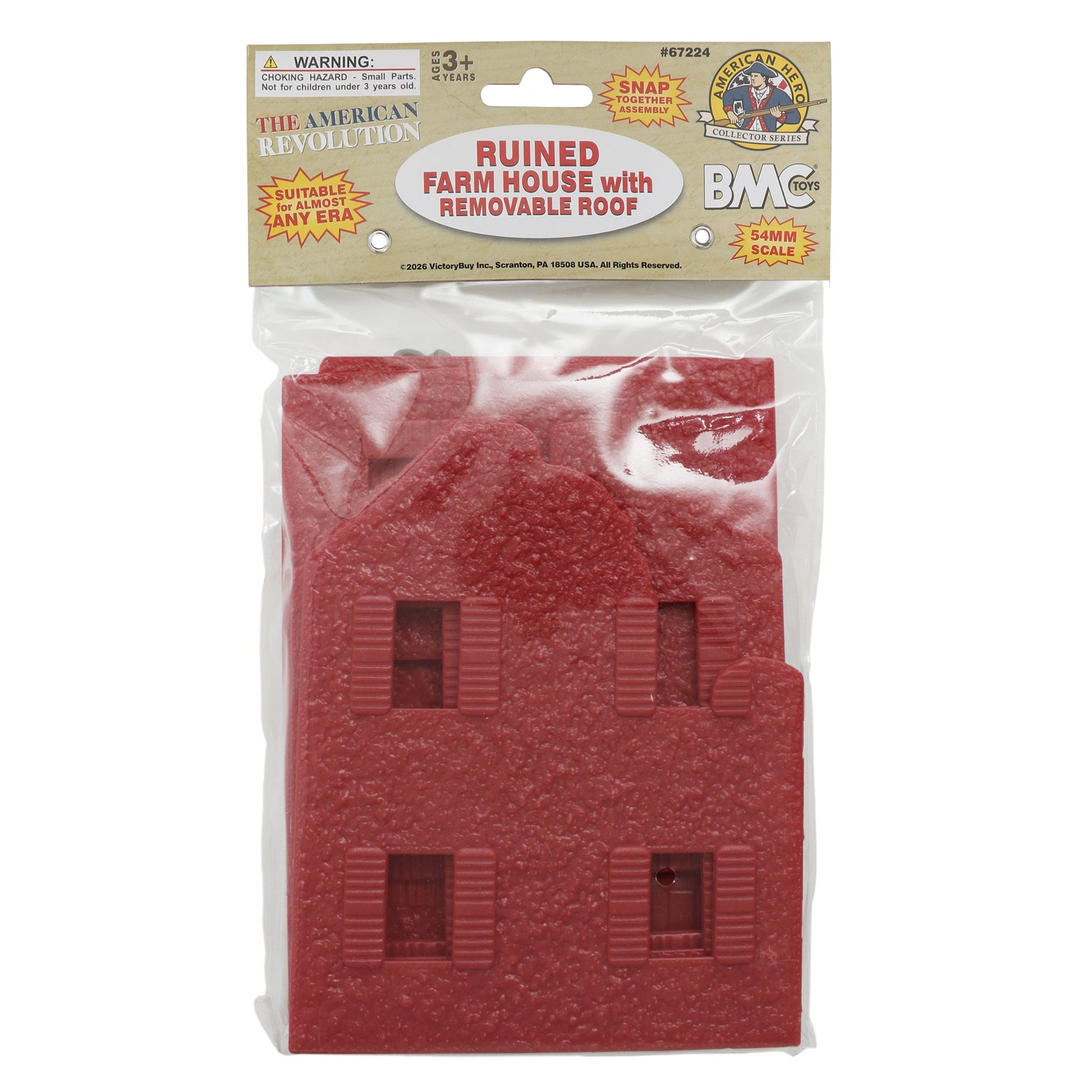 BMC Toys American Revolutionary War Barn-Red and Coal-Black Color Ruined Farm House Package