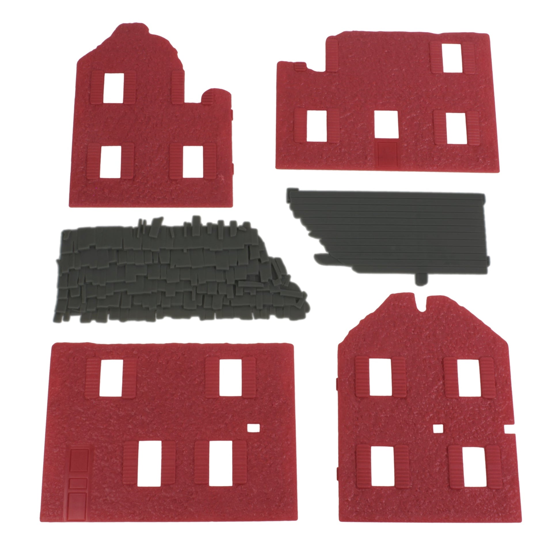 BMC Toys American Revolutionary War Barn-Red and Coal-Black Color Ruined Farm House Parts
