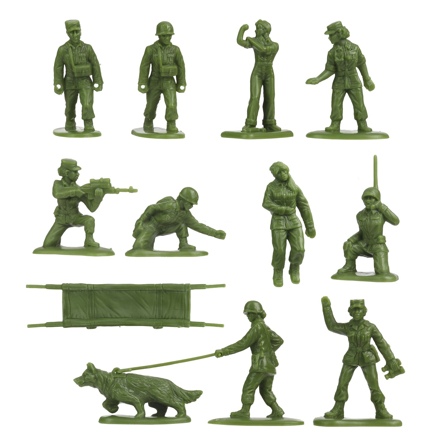 BMC Toys Plastic Army Women Medical Team and Specialists OD Green Color Close Up View