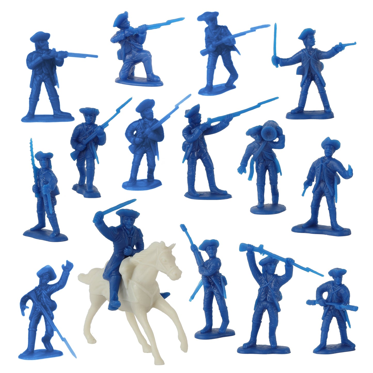 BMC Toy American Revolutionary War Blue Color American Colonial Plastic Army Men Soldiers Figures Close Up View