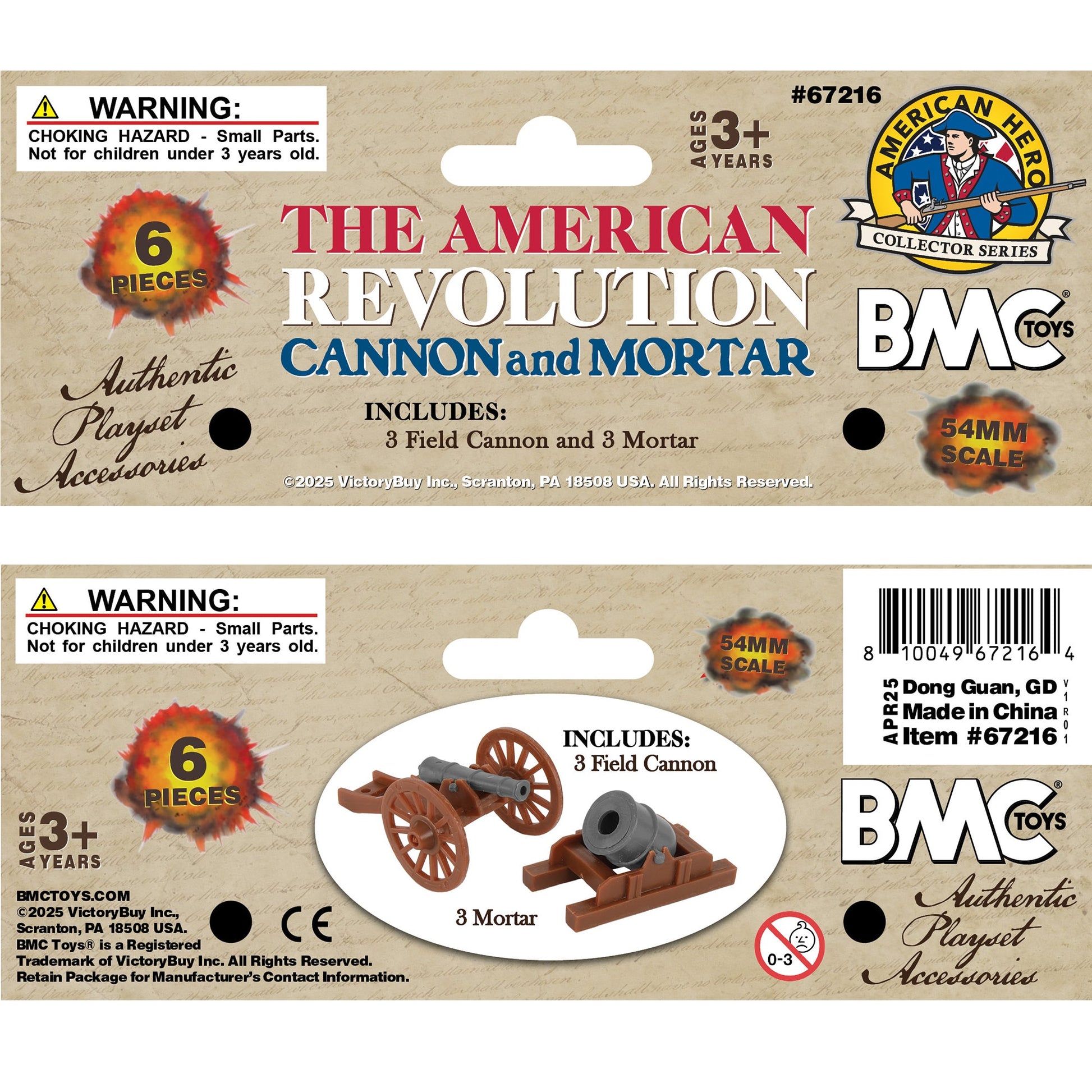BMC Toys American Revolutionary War Cannon and Mortar Accessories  Brown and Charcoal-Gray Color 6pc Header Art