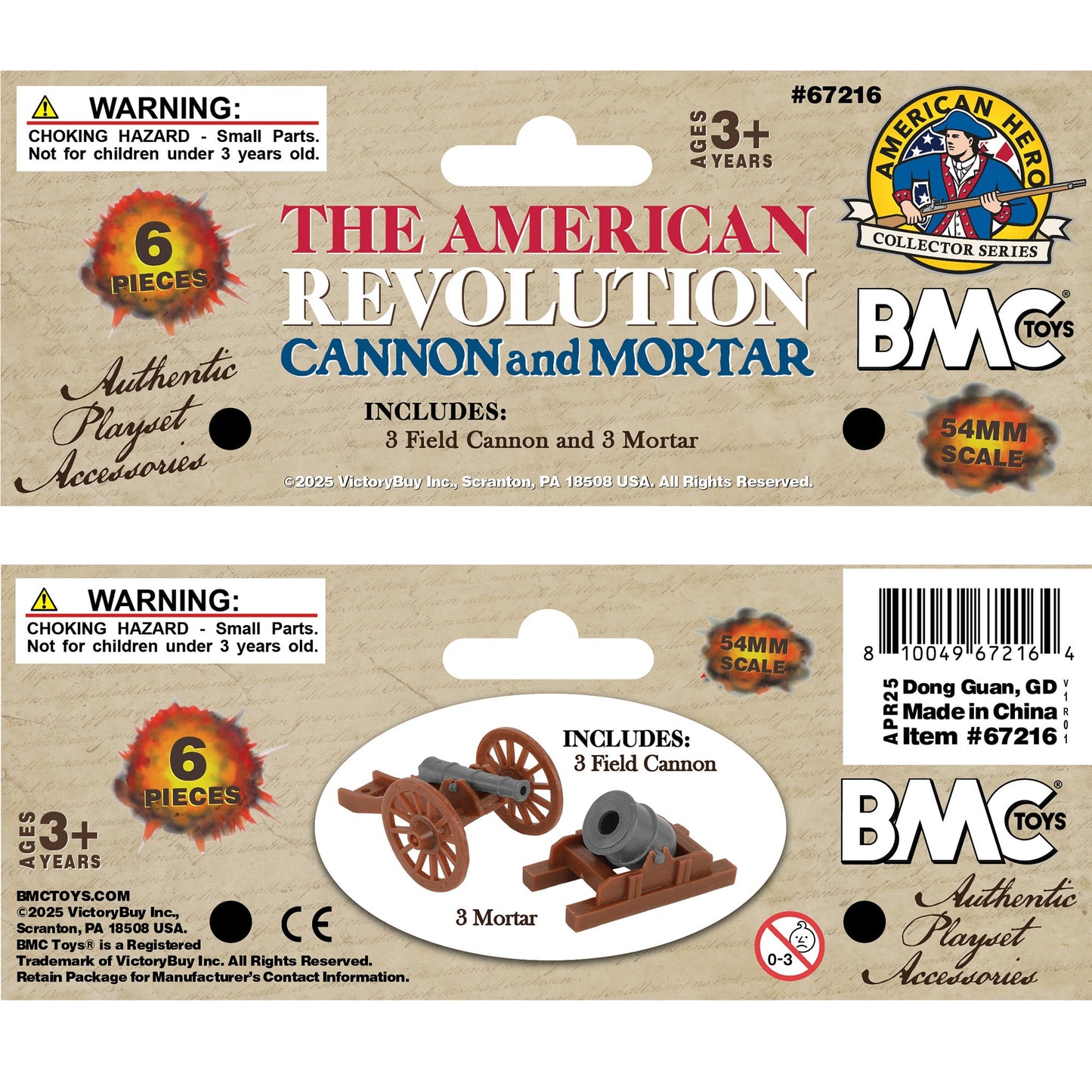 BMC Toys American Revolutionary War Cannon and Mortar Accessories Brown and Charcoal-Gray Color 6pc Header Art
