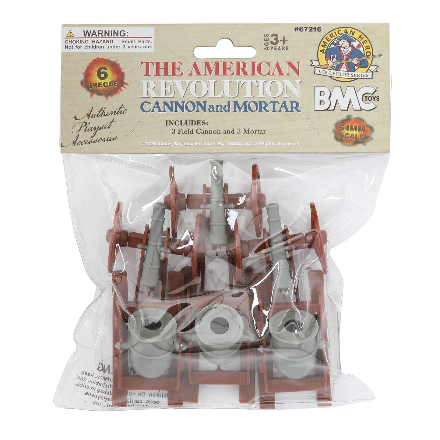 BMC Toys American Revolutionary War Cannon and Mortar Accessories Brown and Charcoal-Gray Color 6pc Package