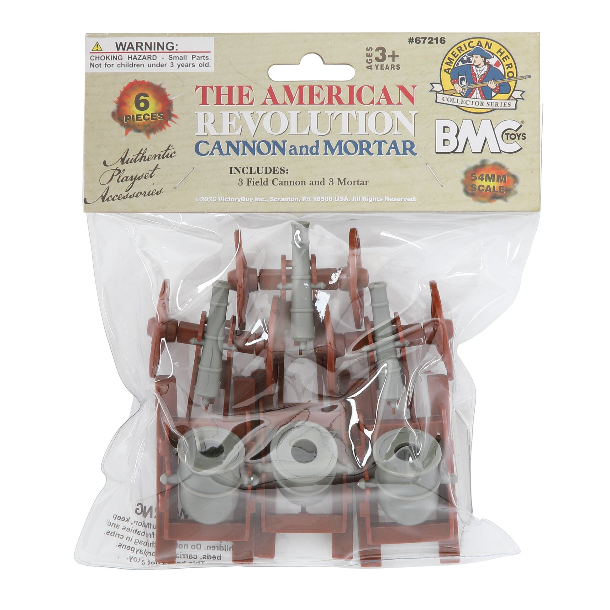 BMC Toys American Revolutionary War Cannon and Mortar Accessories Brown and Charcoal-Gray Color 6pc Package