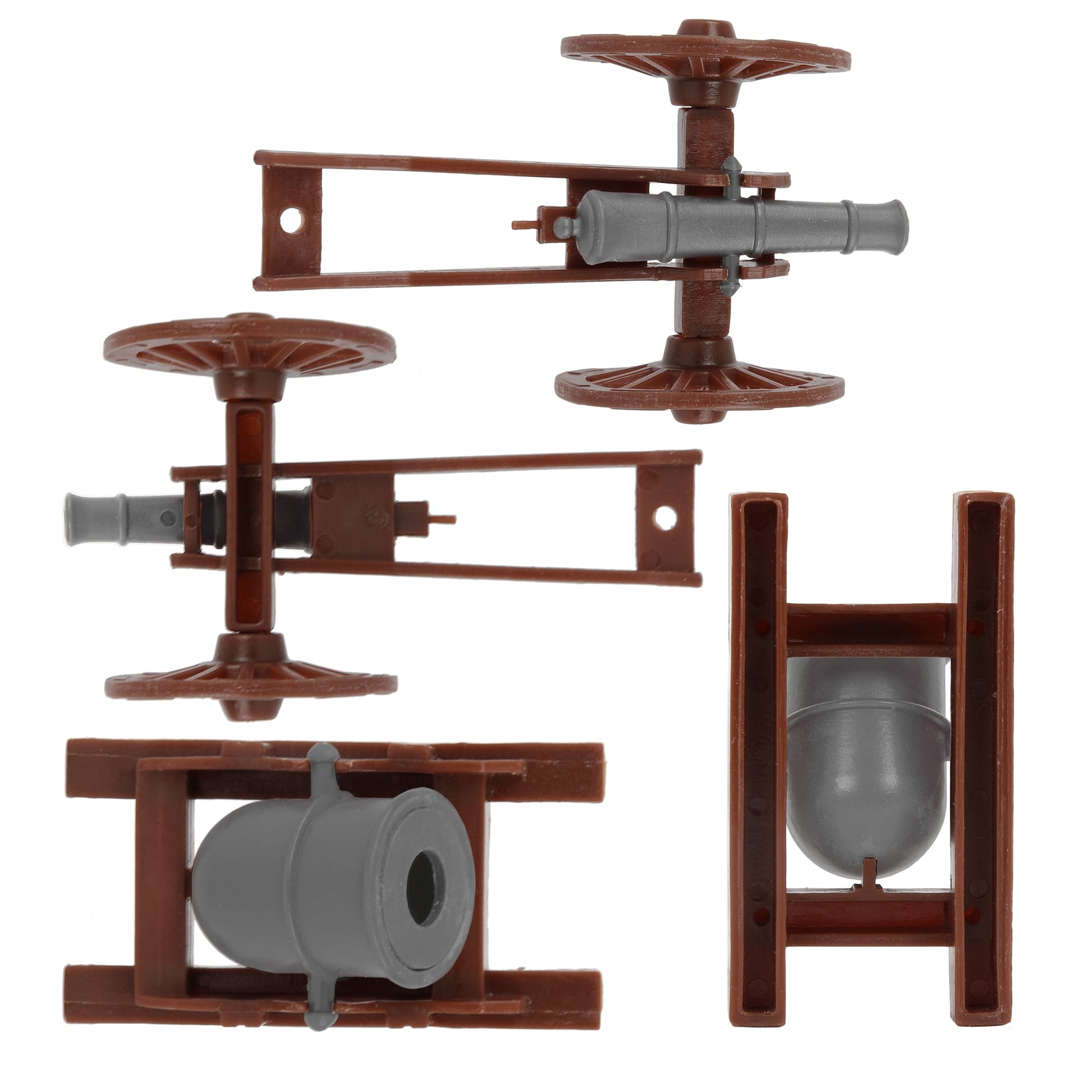BMC Toys American Revolutionary War Cannon and Mortar Accessories Brown and Charcoal-Gray Color Top and Bottom Views