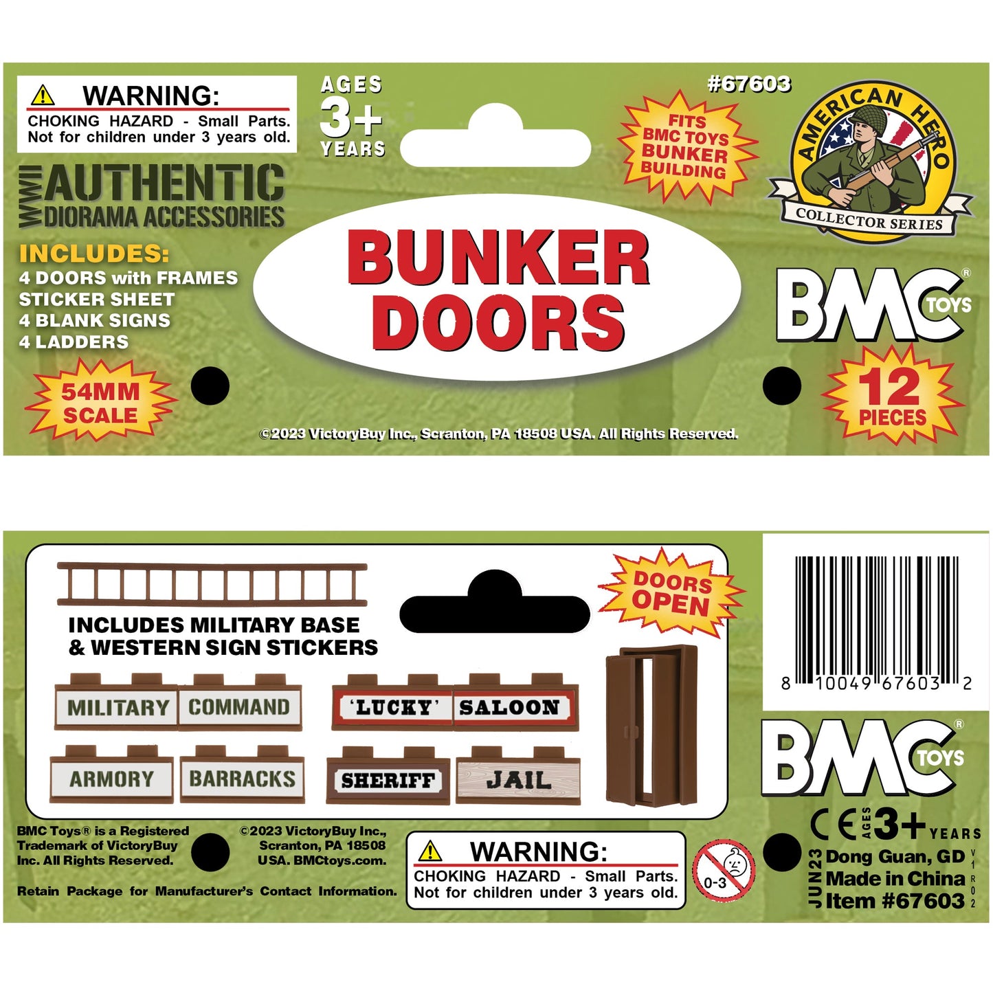 BMC WW2 Blockhouse Bunker Doors Signs Ladders Brown Plastic Army Men Playset Accessories Header Card Art