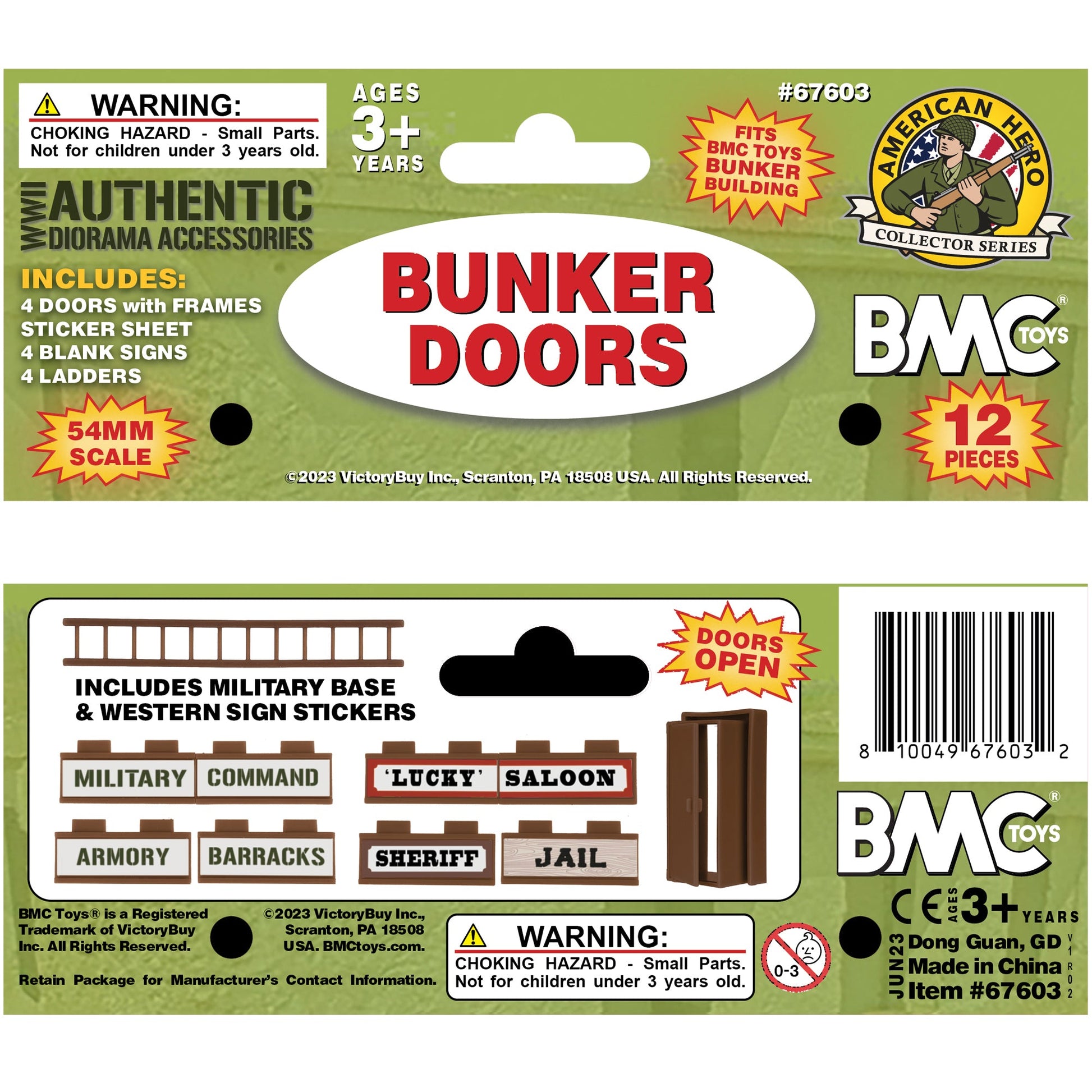 BMC WW2 Blockhouse Bunker Doors Signs Ladders Brown Plastic Army Men Playset Accessories Header Card Art