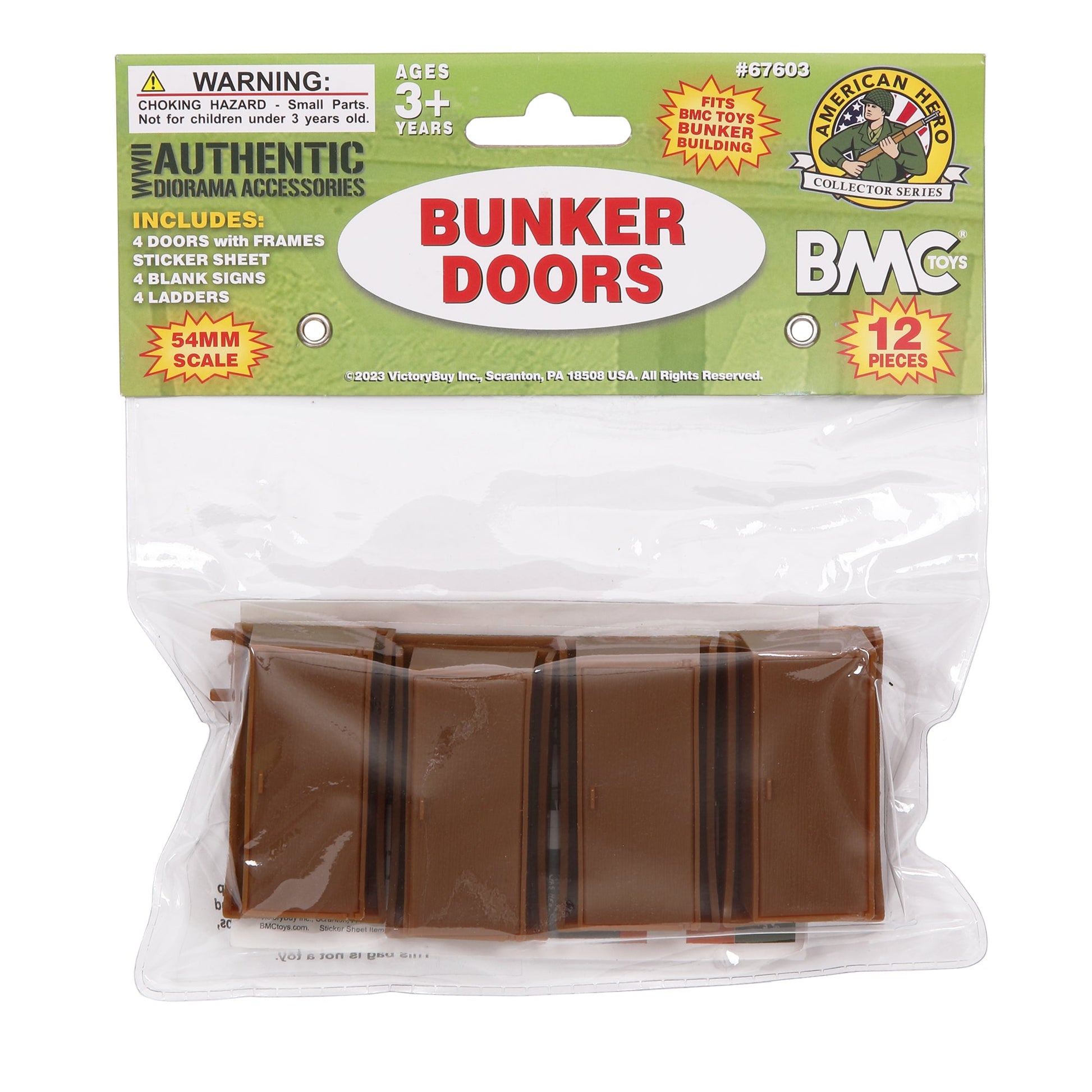 BMC WW2 Blockhouse Bunker Doors Signs Ladders Brown Plastic Army Men Playset Accessories Package