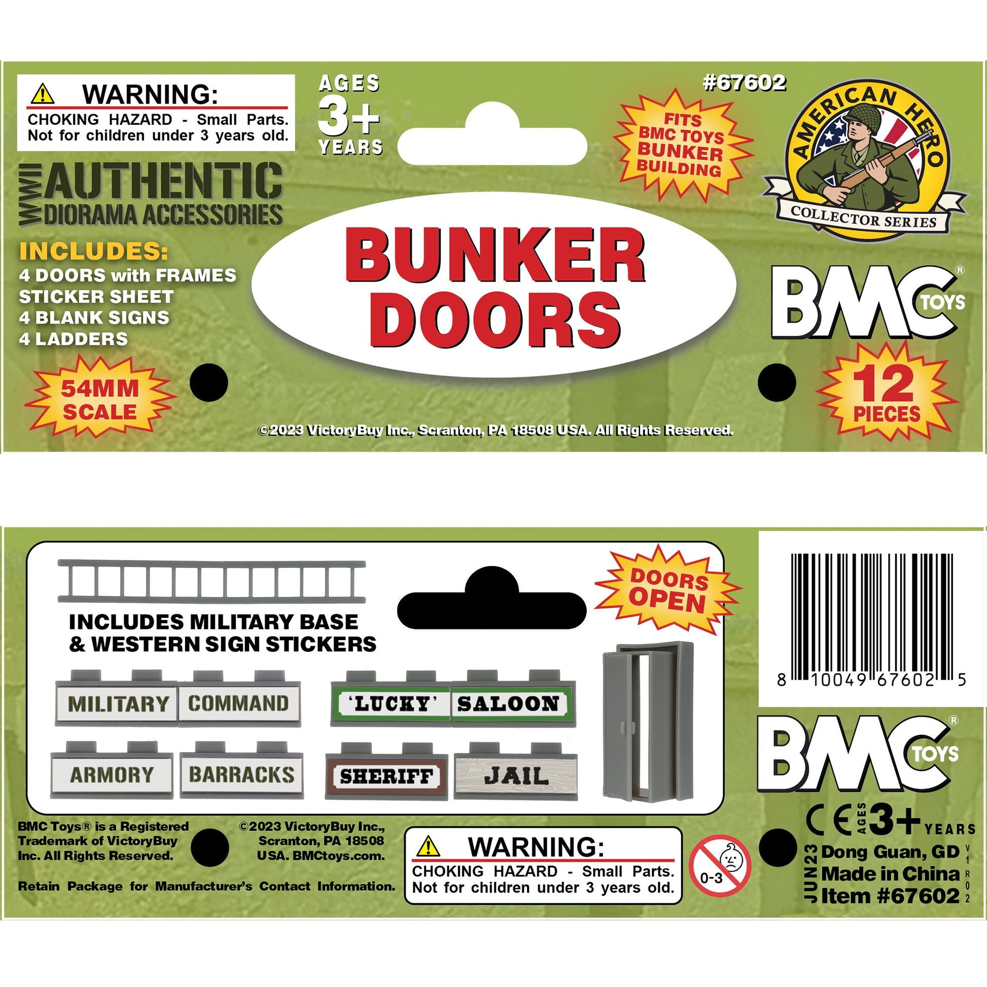 BMC WW2 Blockhouse Bunker Doors Signs Ladders Gray Plastic Army Men Playset Accessories Header Card Art