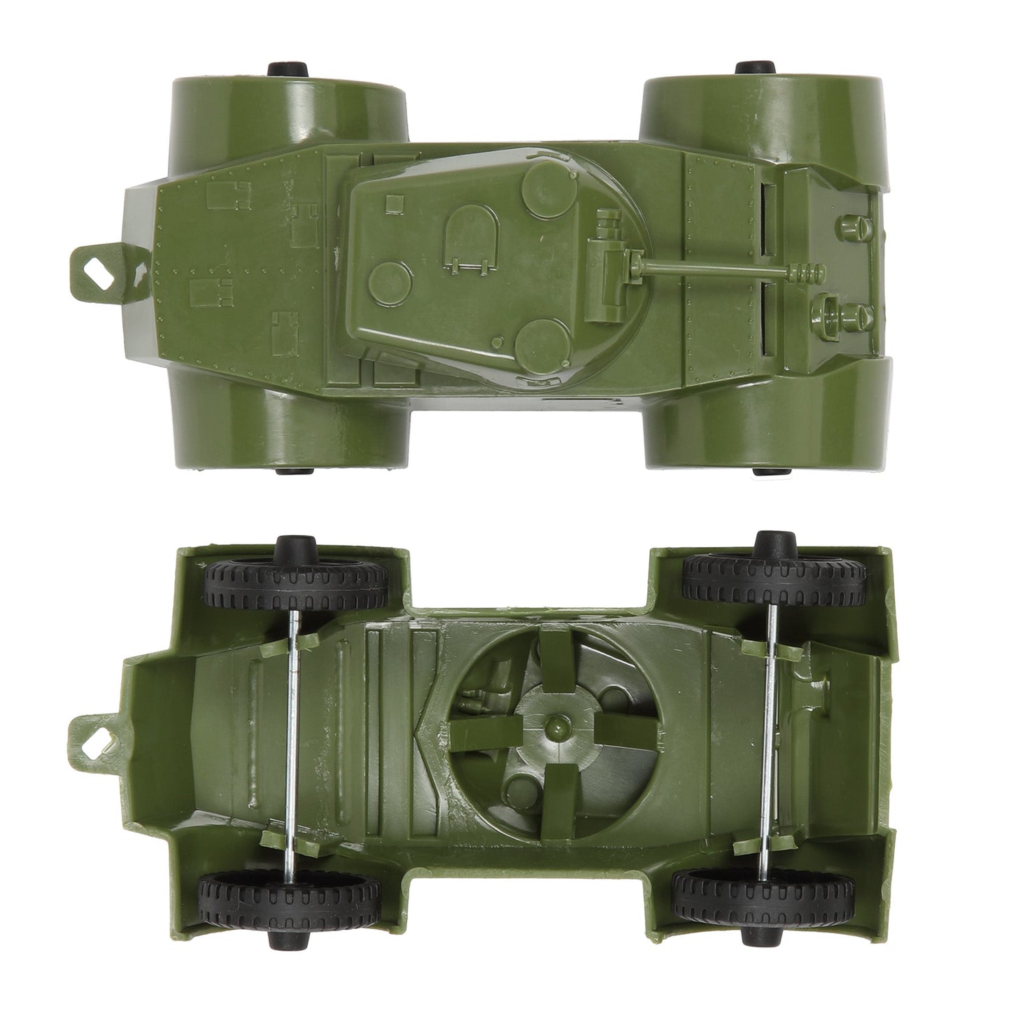 Tim Mee Toy Staghound Armored Cars OD Green Top and Bottom Views