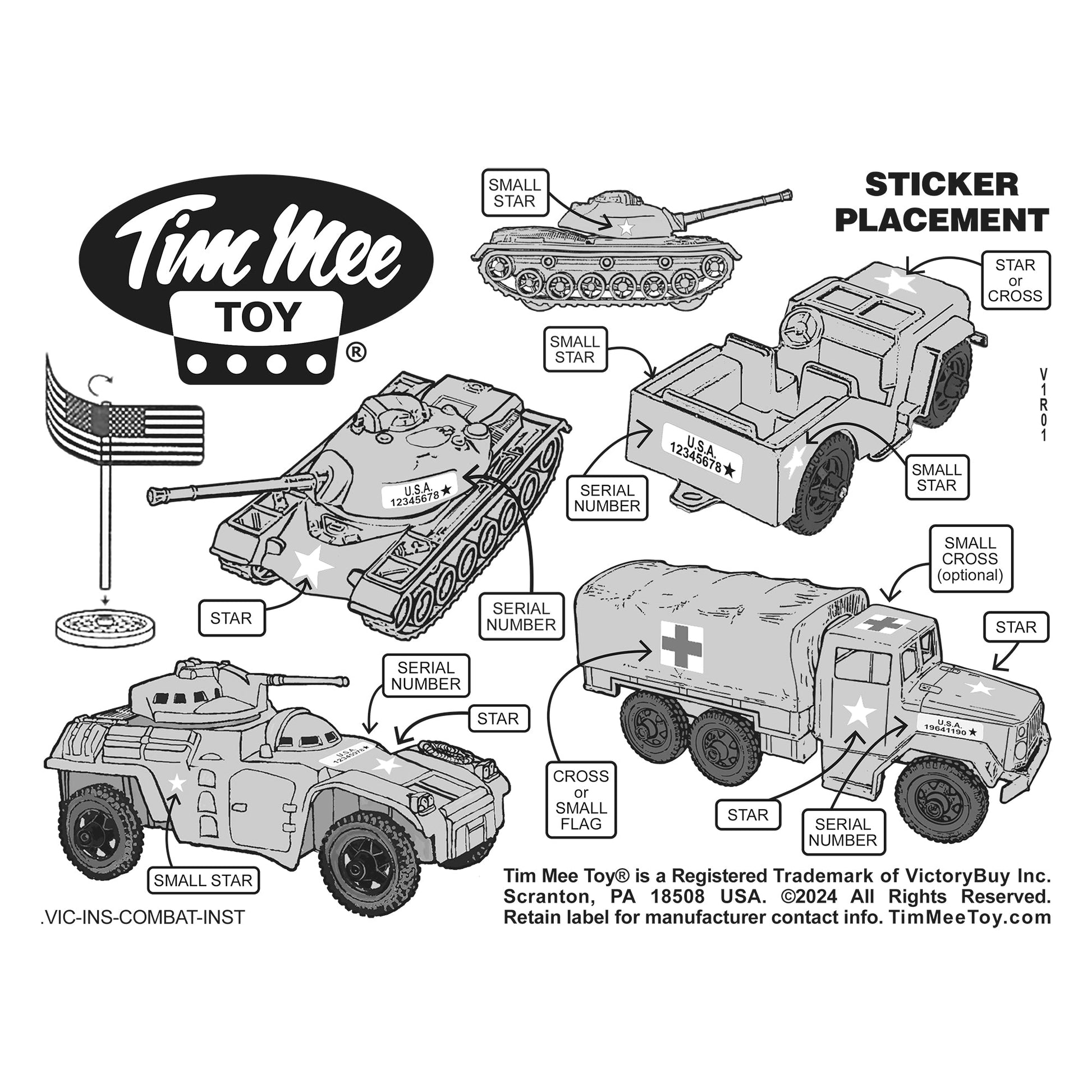 Tim Mee Toy Plastic Army Men Combat Convoy 64 Piece OD Green vs. Tan Playset Sticker Placement Instructions