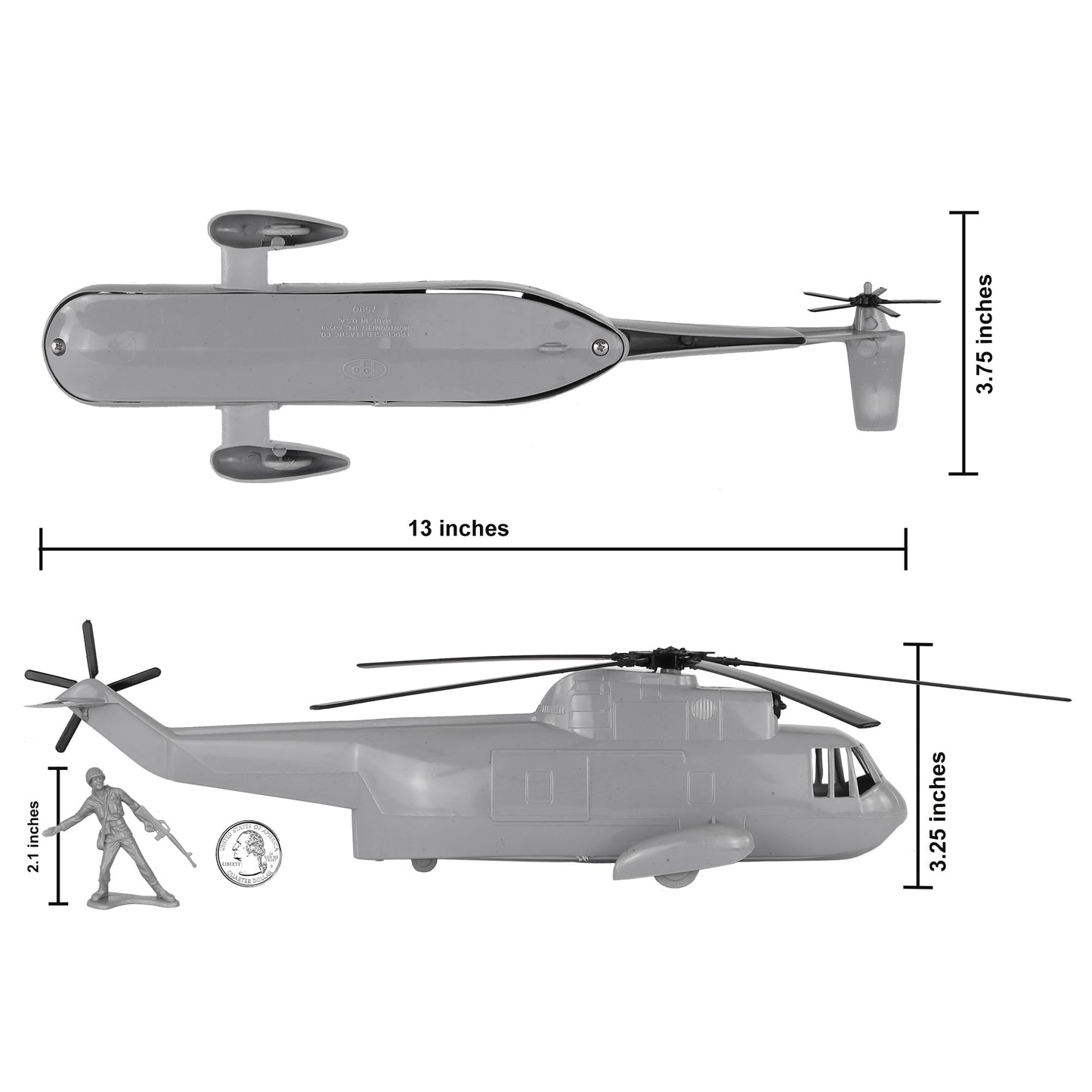 Tim Mee Toy Army Medical Rescue Helicopter Gray Scale