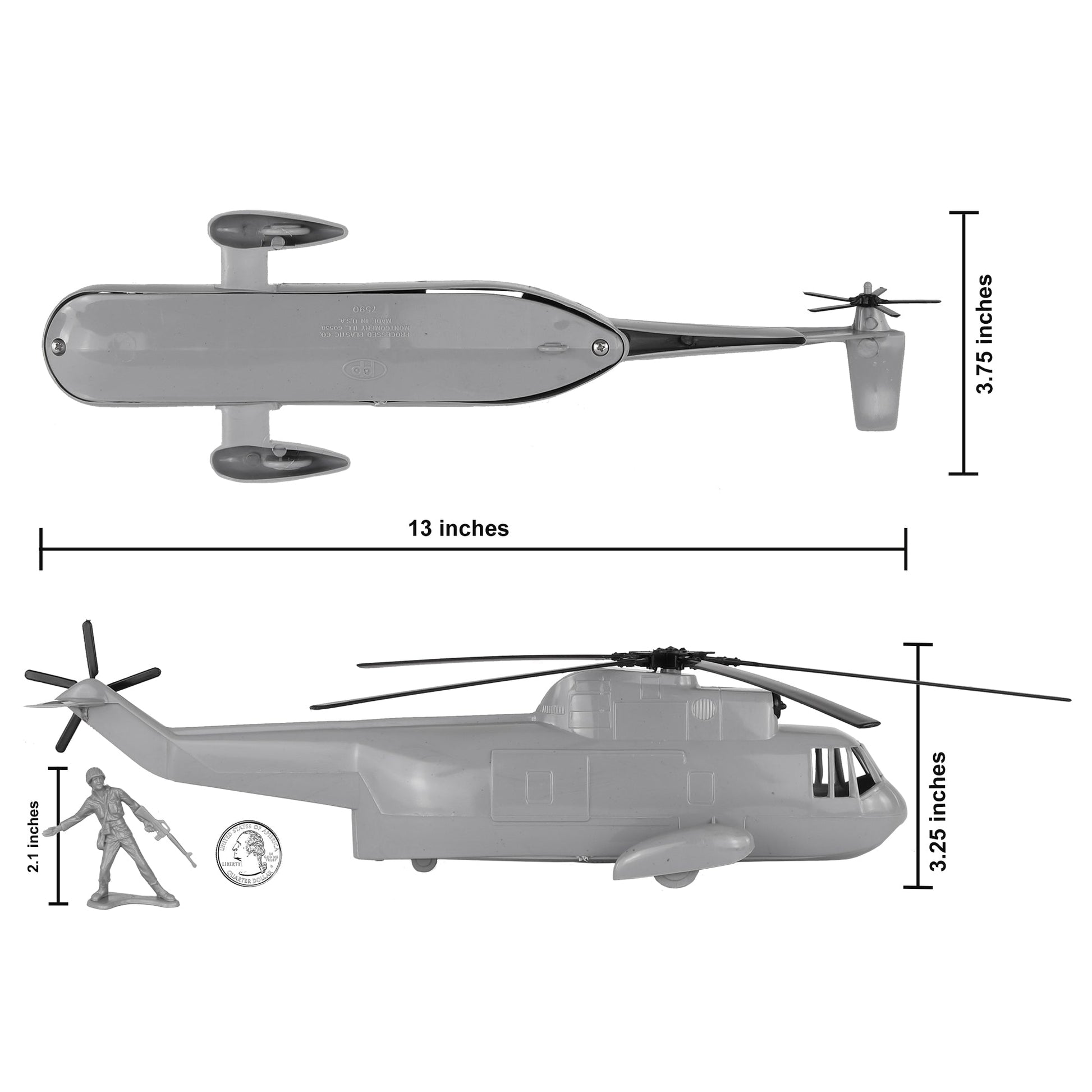 Tim Mee Toy Army Medical Rescue Helicopter Gray Scale