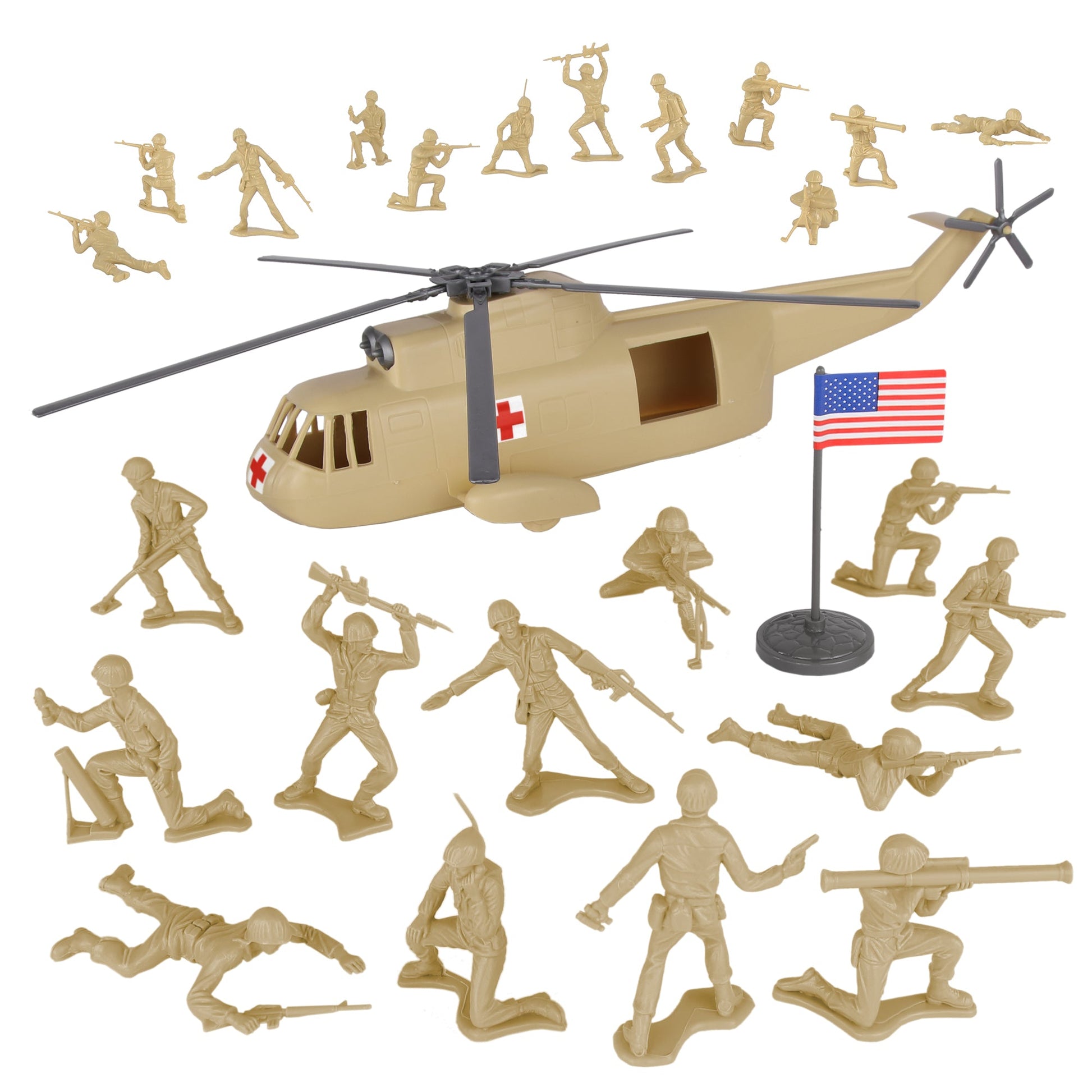 Tim Mee Toy Army Medical Sea King Rescue Helicopter Tan Vignette