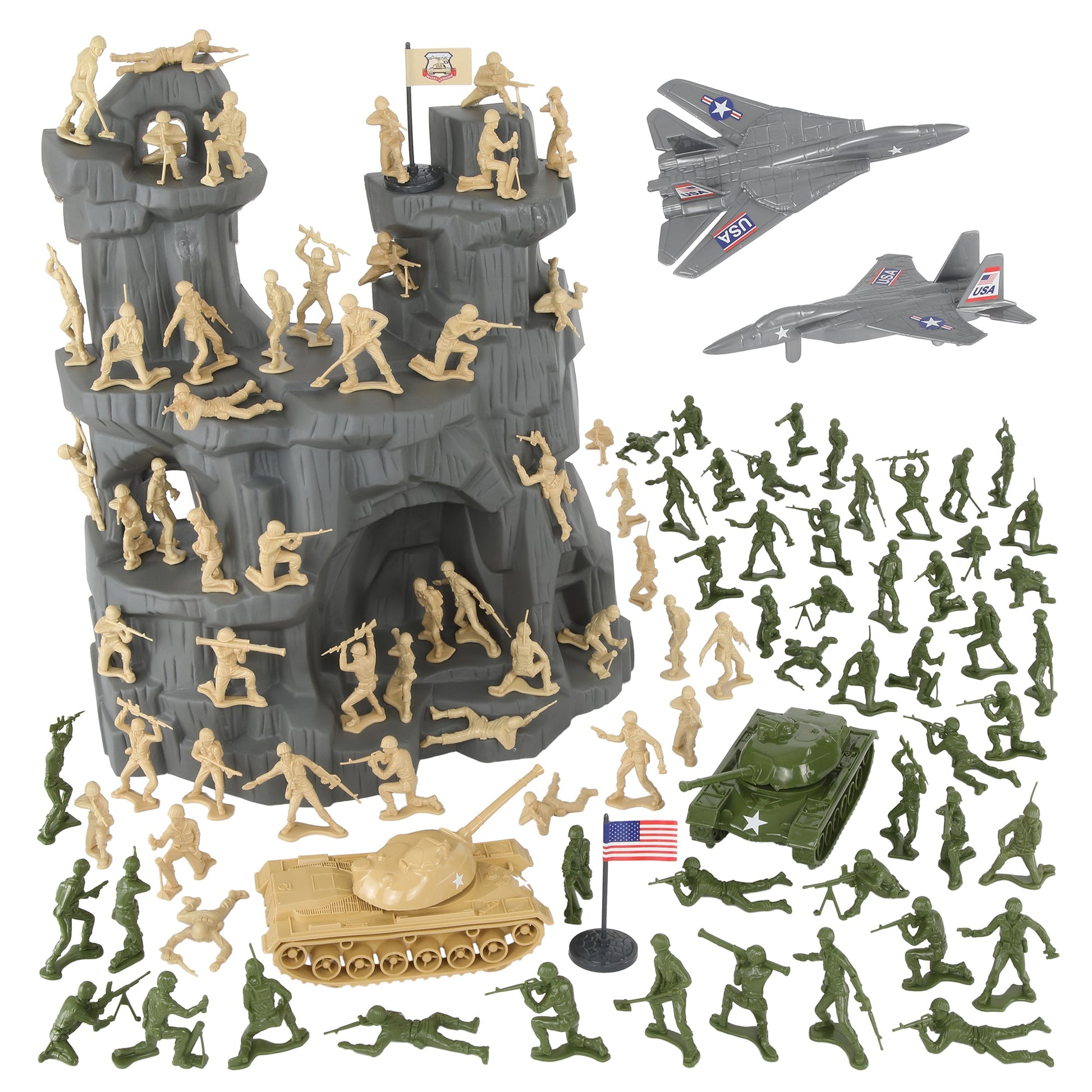 Tim Mee Toy Battle Mountain 101 plus piece OD-Green vs. Tan Plastic Army Boxed Playset Main Image