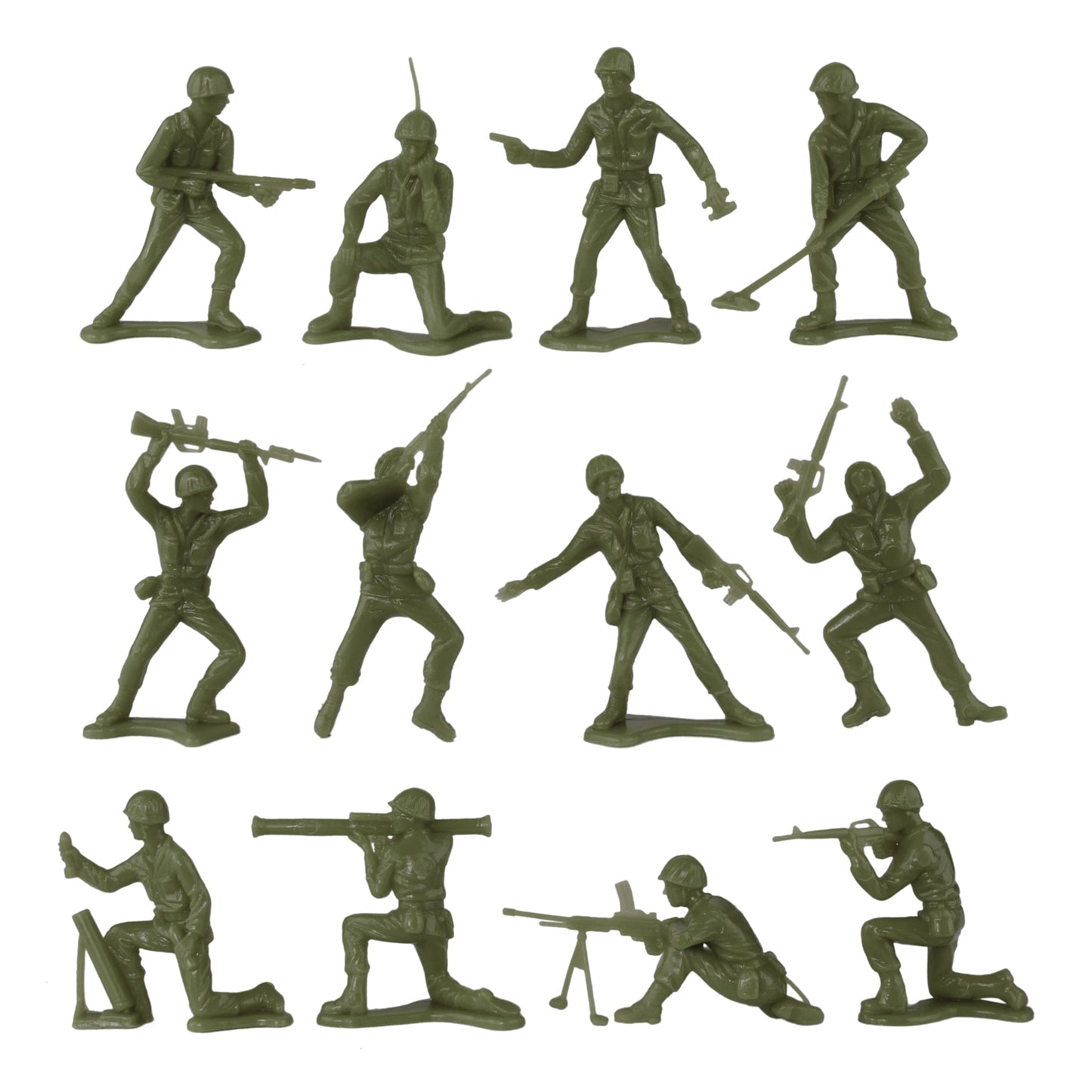 Tim Mee Toy Plastic Army Men 48 Piece Soldier Figure Set Olive-Green Color Close Up View