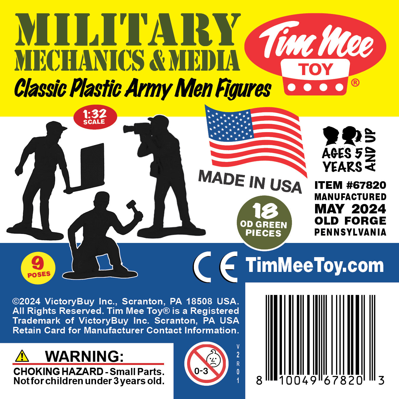 Tim Mee Toy Military Mechanics and Media Plastic Toy Soldiers OD Green Color Insert Art