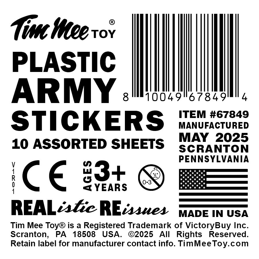 Tim Mee Toy Plastic Army Vehicle Sticker Sheet 10 Pack Label Art
