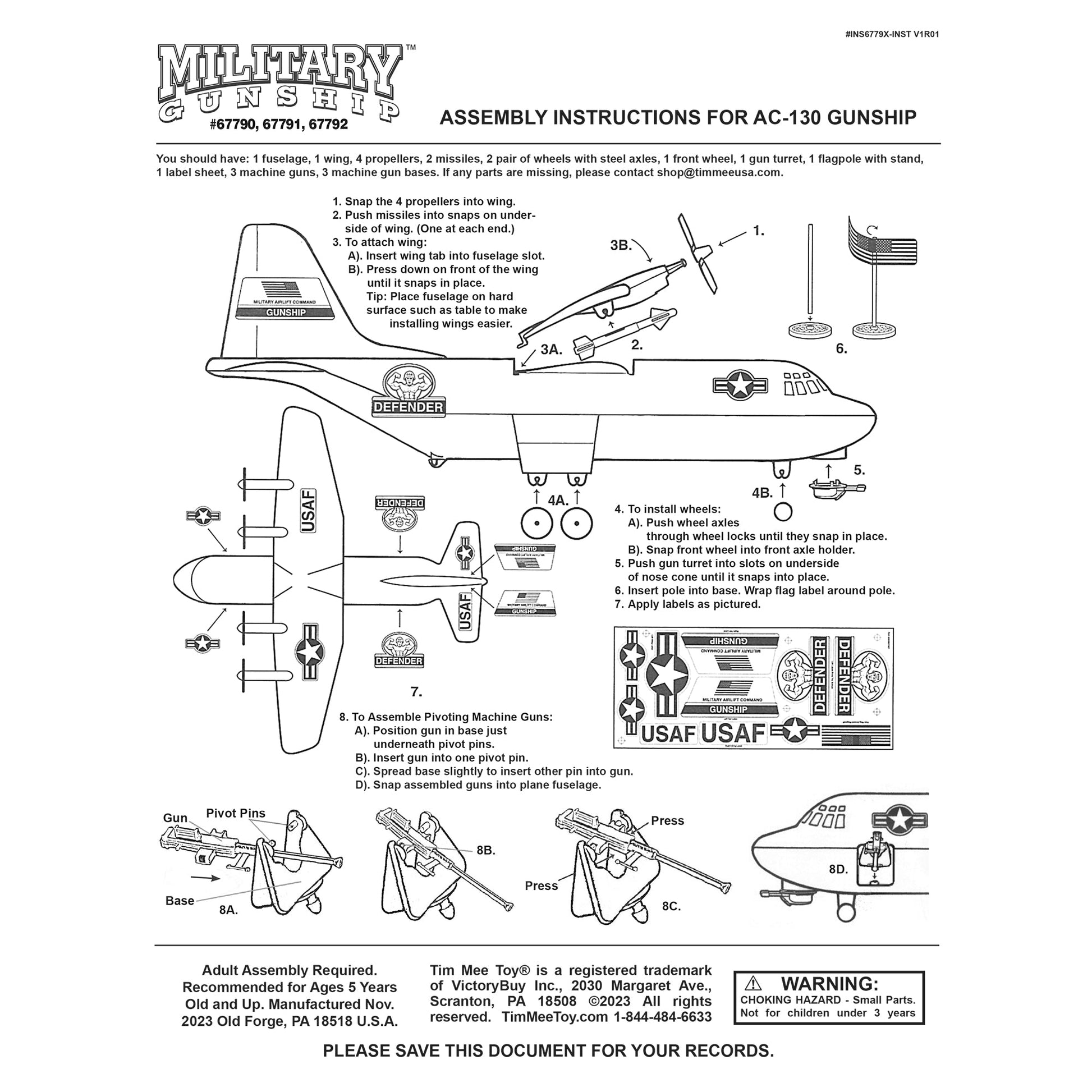 Tim Mee Toy AC-130 Hercules Airplane OD Green 29pc Playset Assembly Instructions