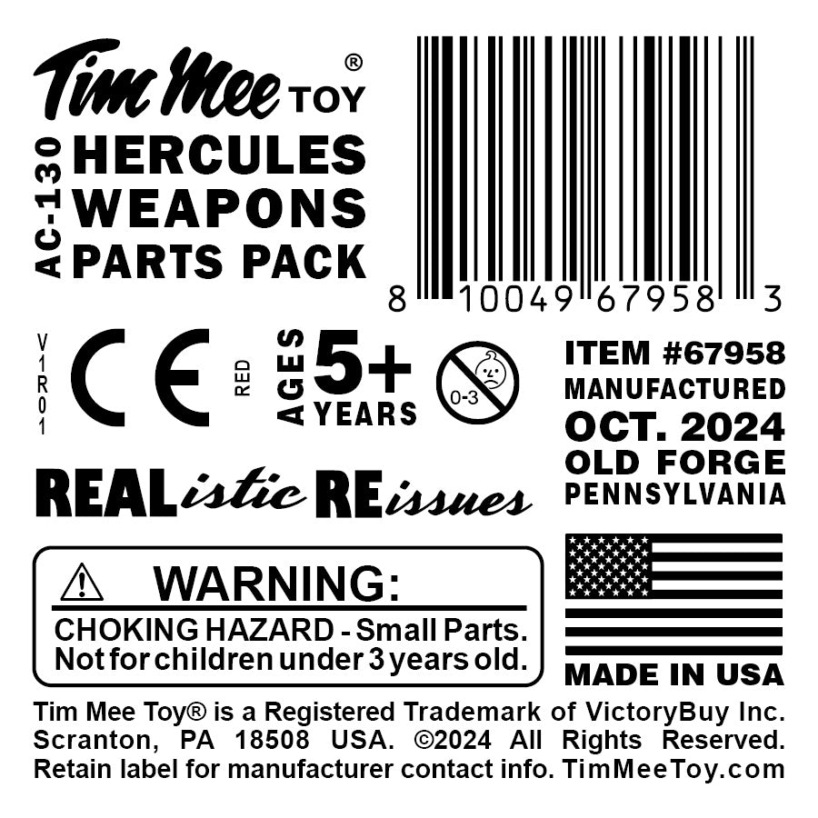 Tim Mee Toy AC130 Hercules Red Weapons Parts Pack Label Art