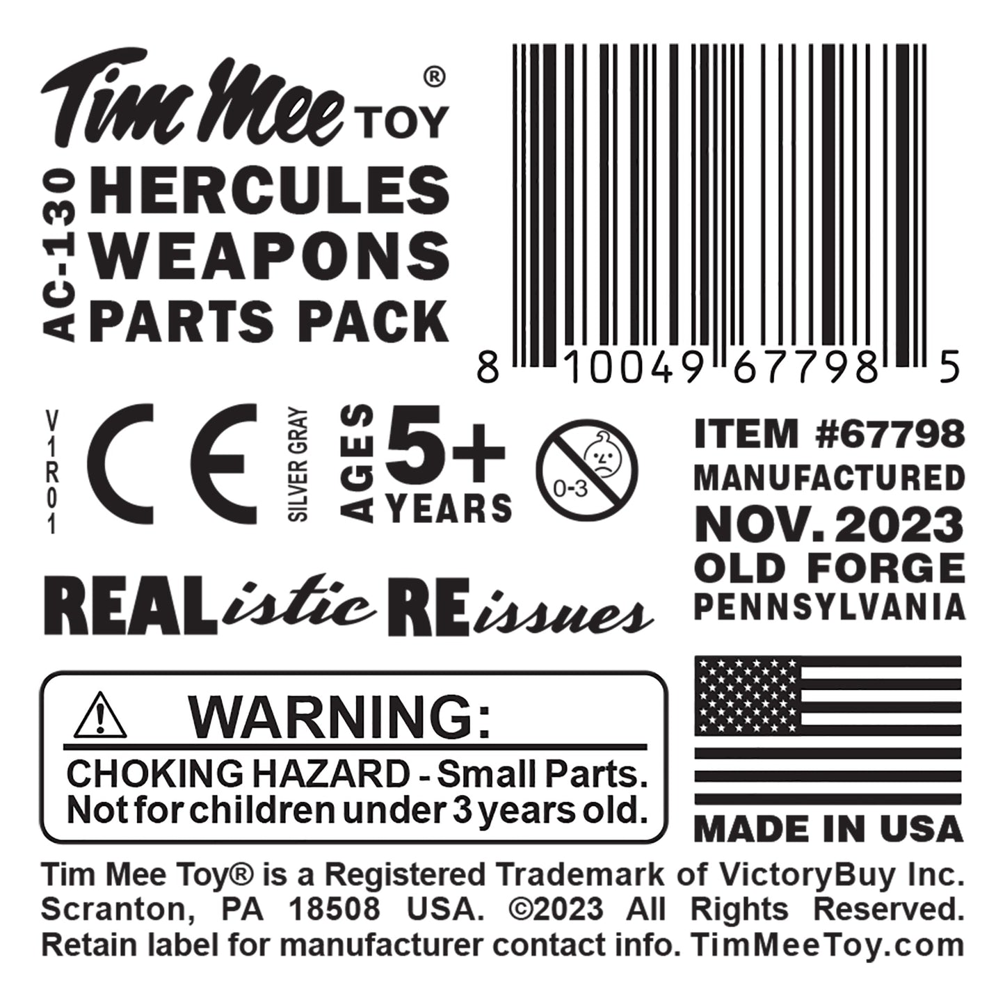 Tim Mee Toy AC130 Hercules Silver Gray Weapons Parts Pack Label