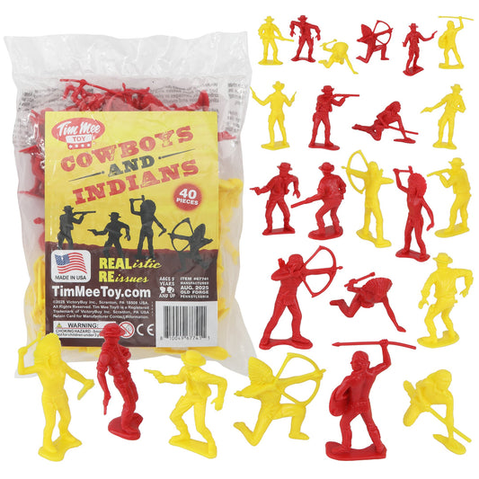 Tim Mee Toy Western Cowboys & Plains Indian Native American Red and Yellow Plastic Toy Figures Main Image