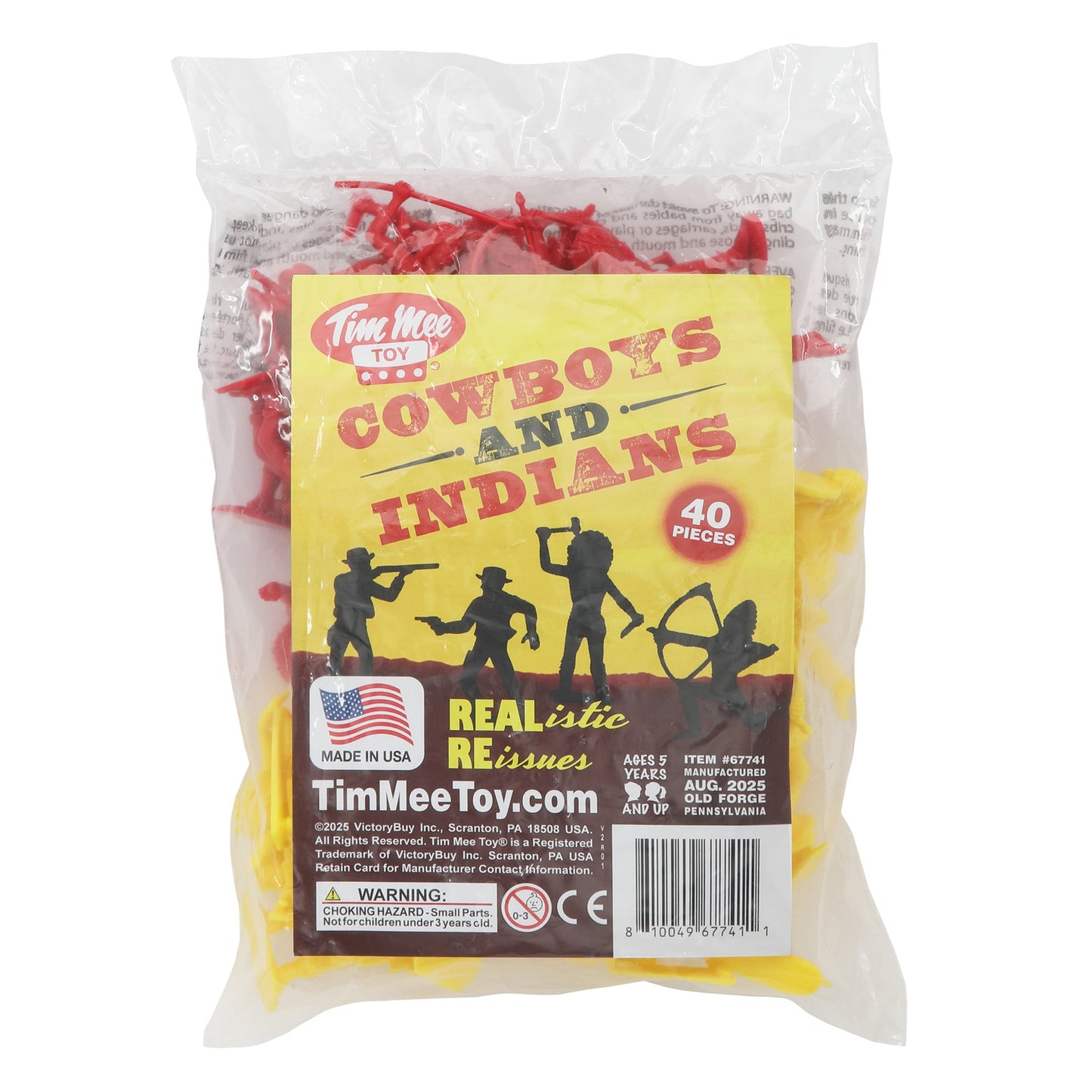 Tim Mee Toy Western Cowboys & Plains Indian Native American Red and Yellow Plastic Toy Figures Package