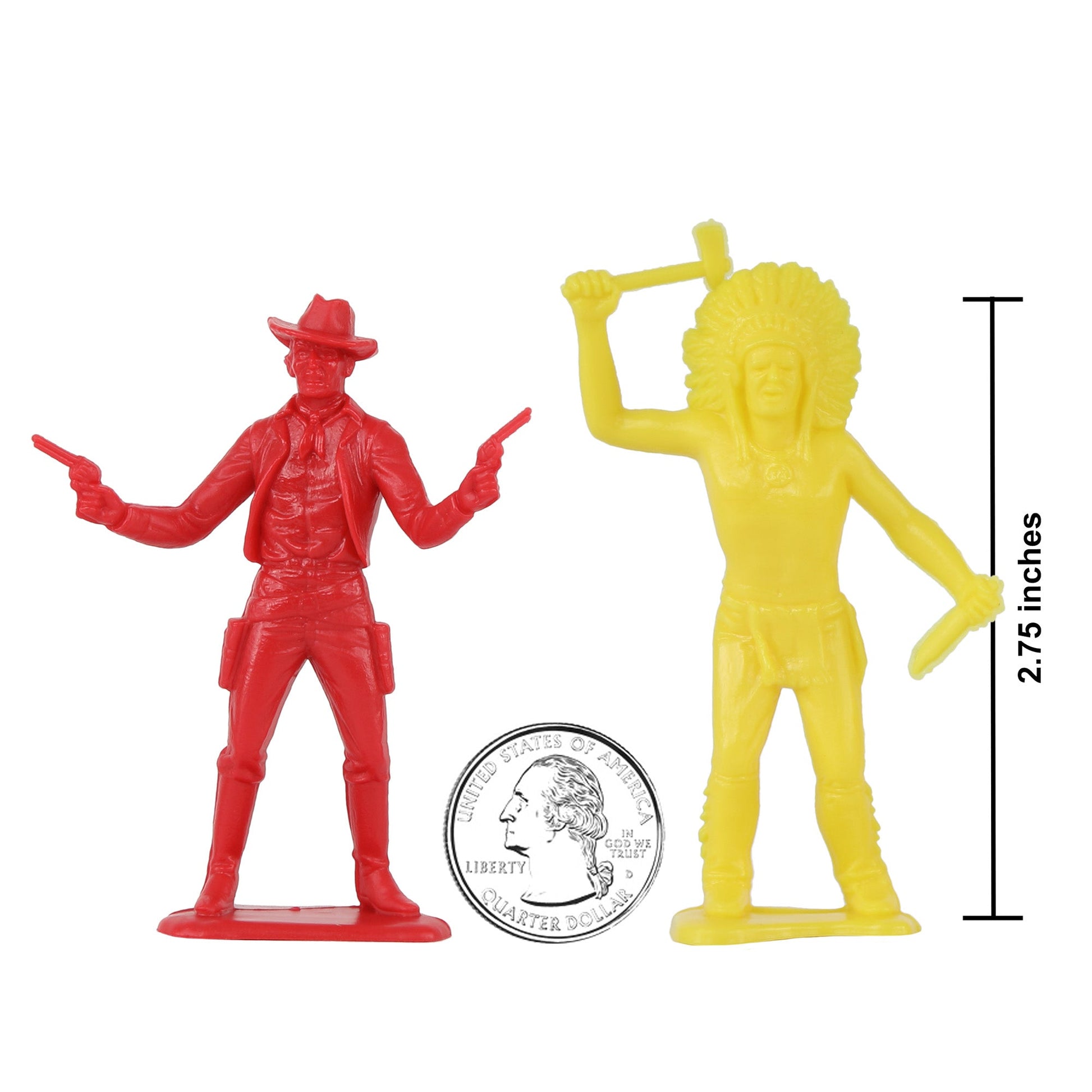 Tim Mee Toy Western Cowboys & Plains Indian Native American Red and Yellow Plastic Toy Figures Scale Image