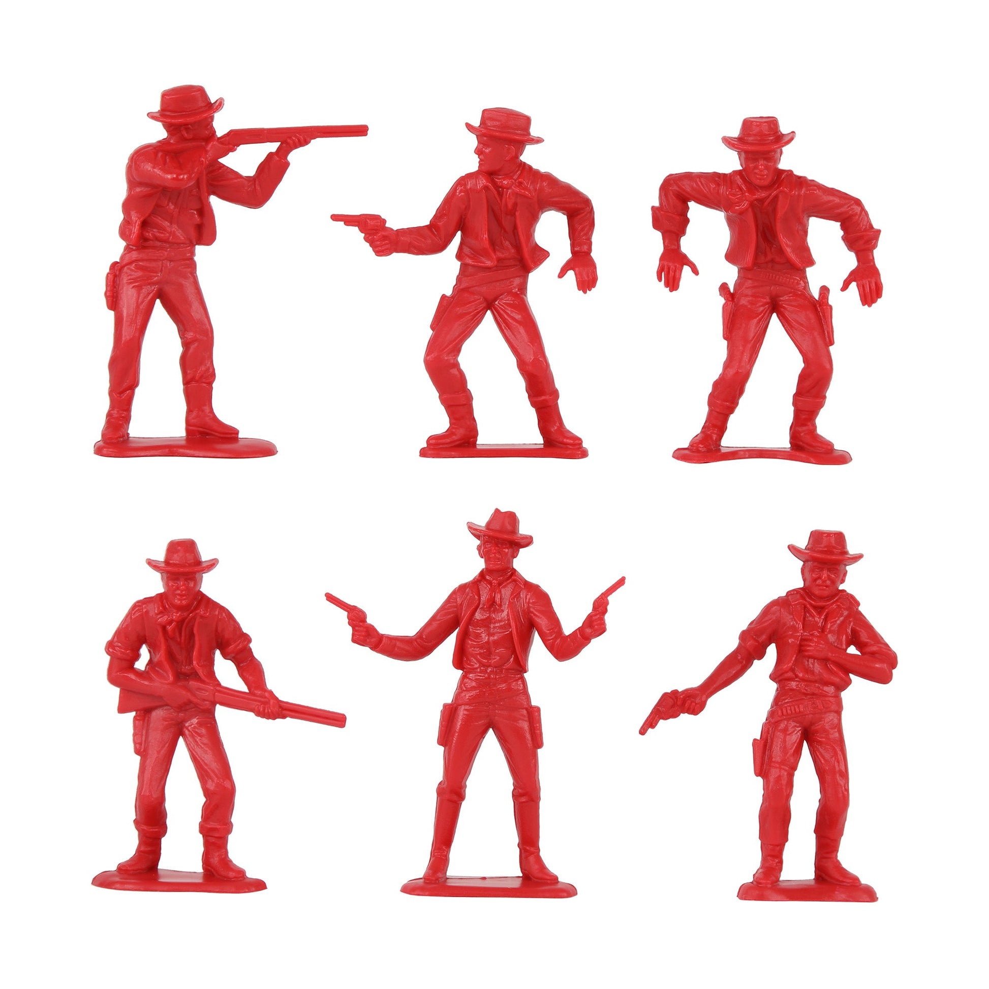 Tim Mee Toy Western Cowboys Red Plastic Toy Figures Close Up View