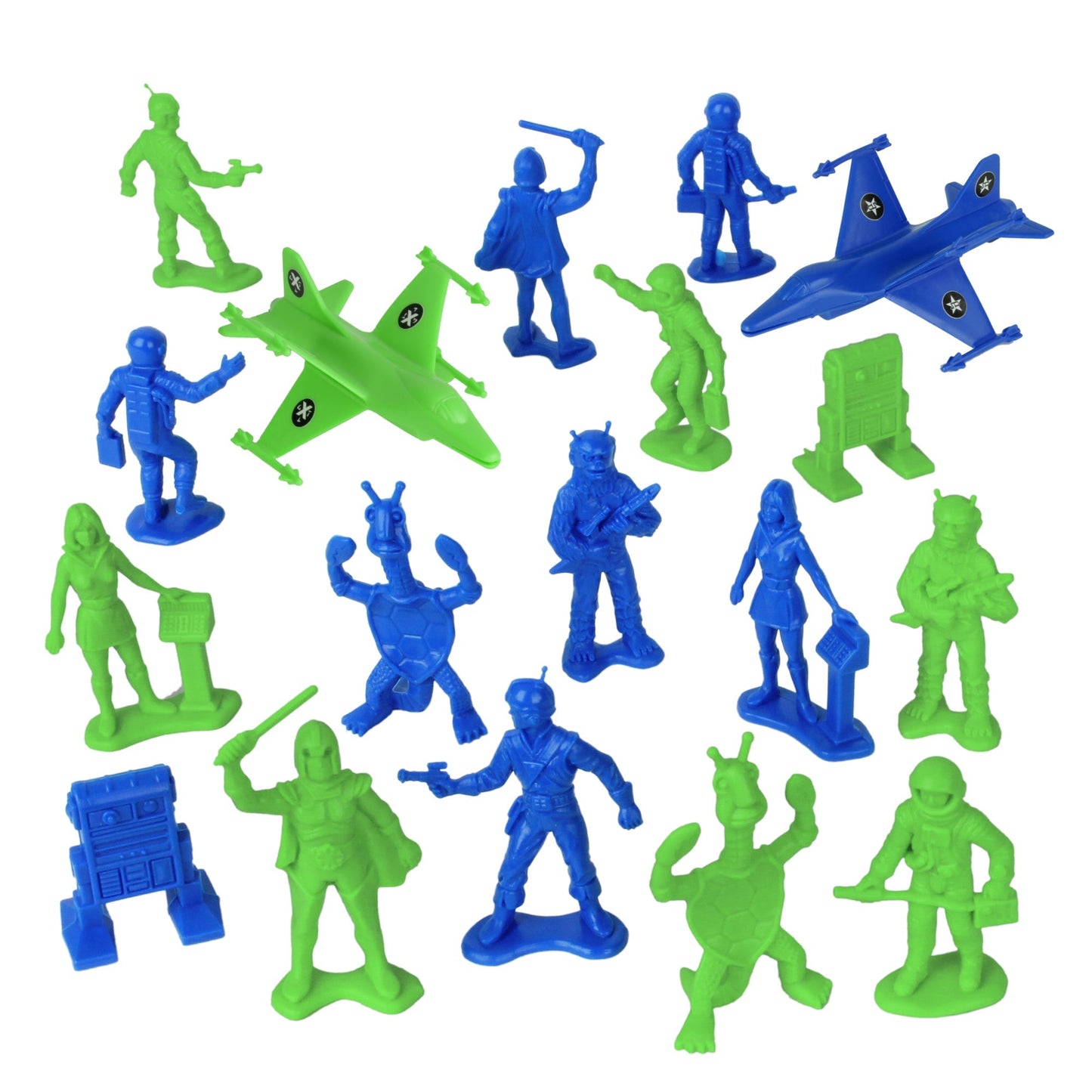 Tim Mee Toy Galaxy Laser Team Figures Blue & Lime Green Vignette