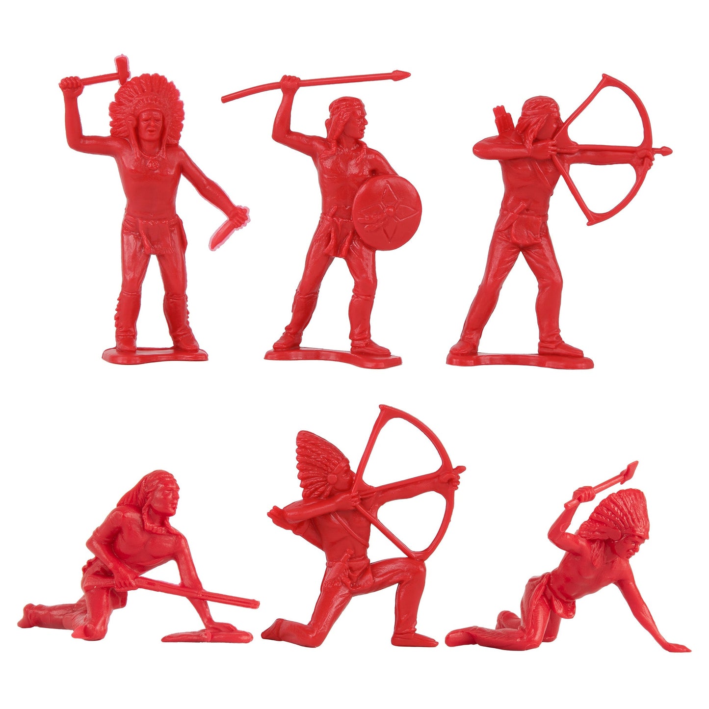 Tim Mee Toy Western Plains Indian Native American Red Plastic Toy Figures Close Up View