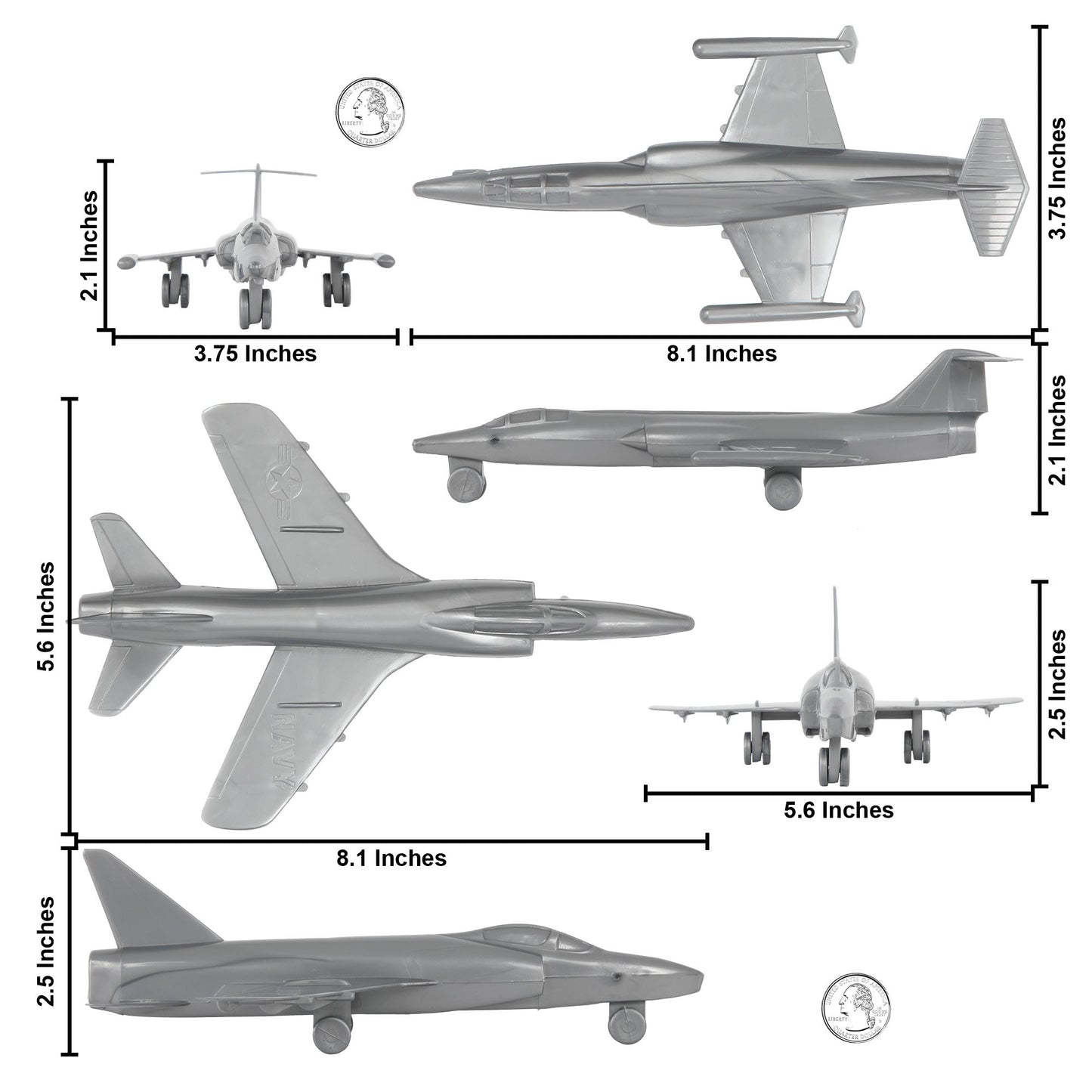 Tim Mee Toy Cold War Jet Airplanes Silver-Gray Color Scale