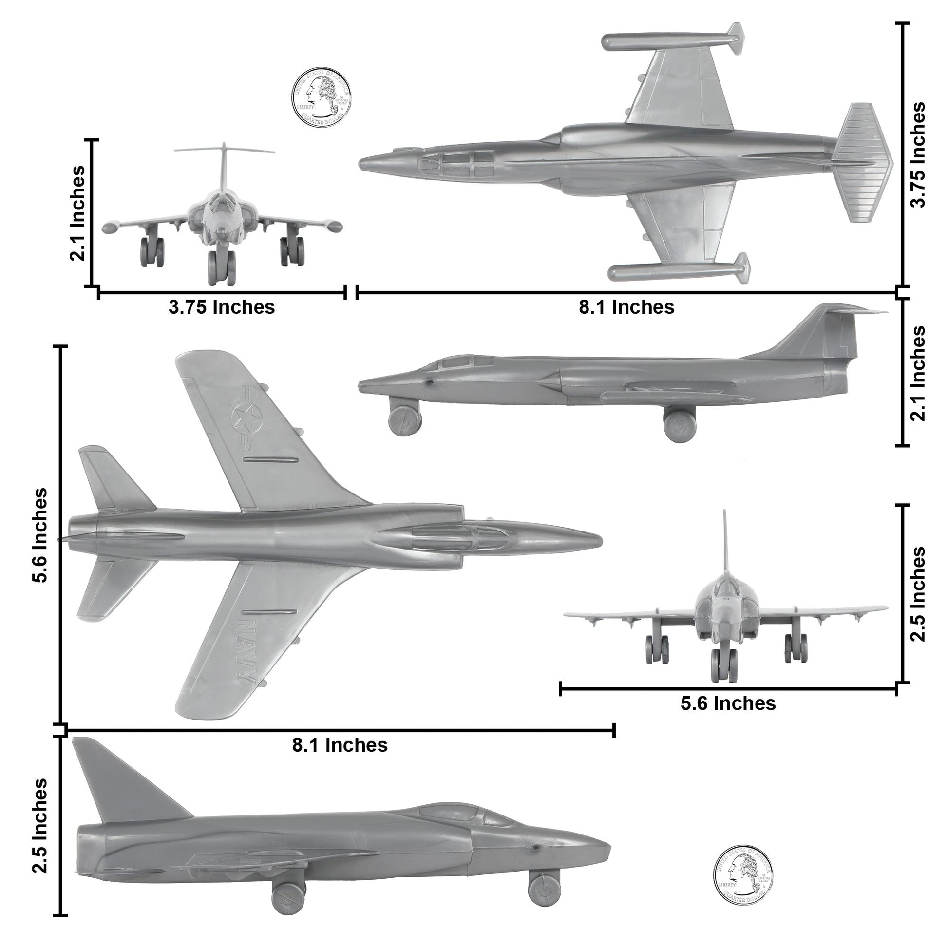Tim Mee Toy Cold War Jet Airplanes Silver-Gray Color Scale