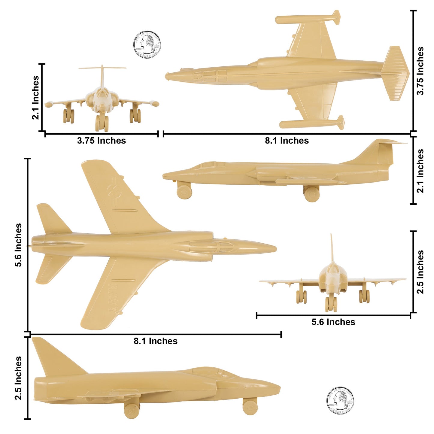 Tim Mee Toy Cold War Jet Airplanes Tan Color Scale