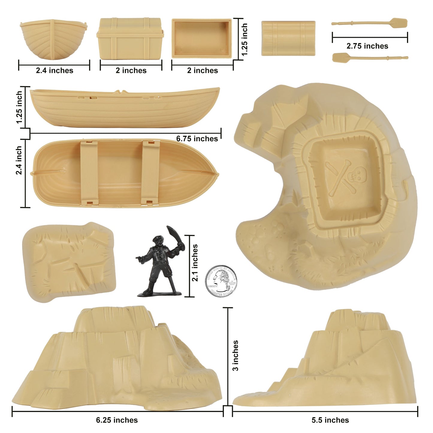 Tim Mee Toy Pirates of Treasure Island Black and Tan 28pc Playset Scale